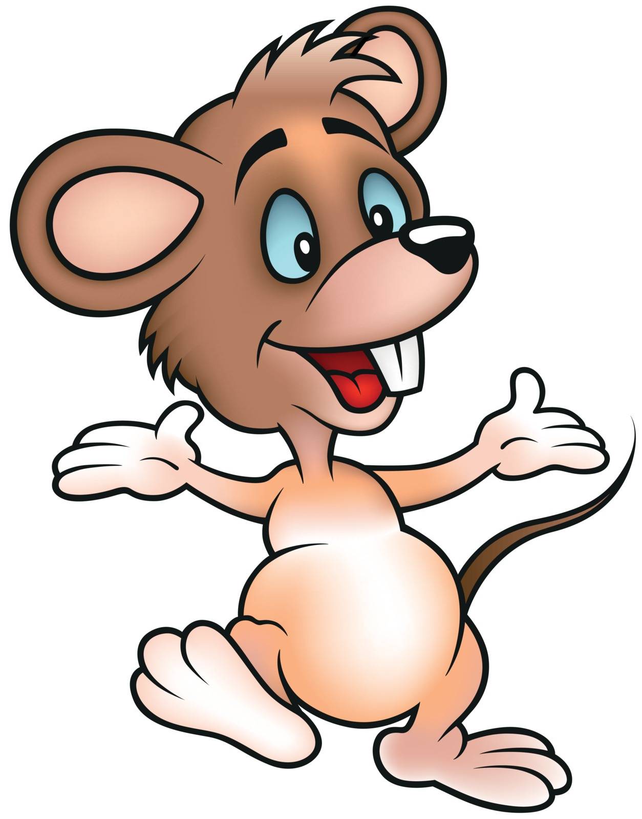 Happy Smiling Brown Mouse Walking - Cute Cartoon Illustration, Vector