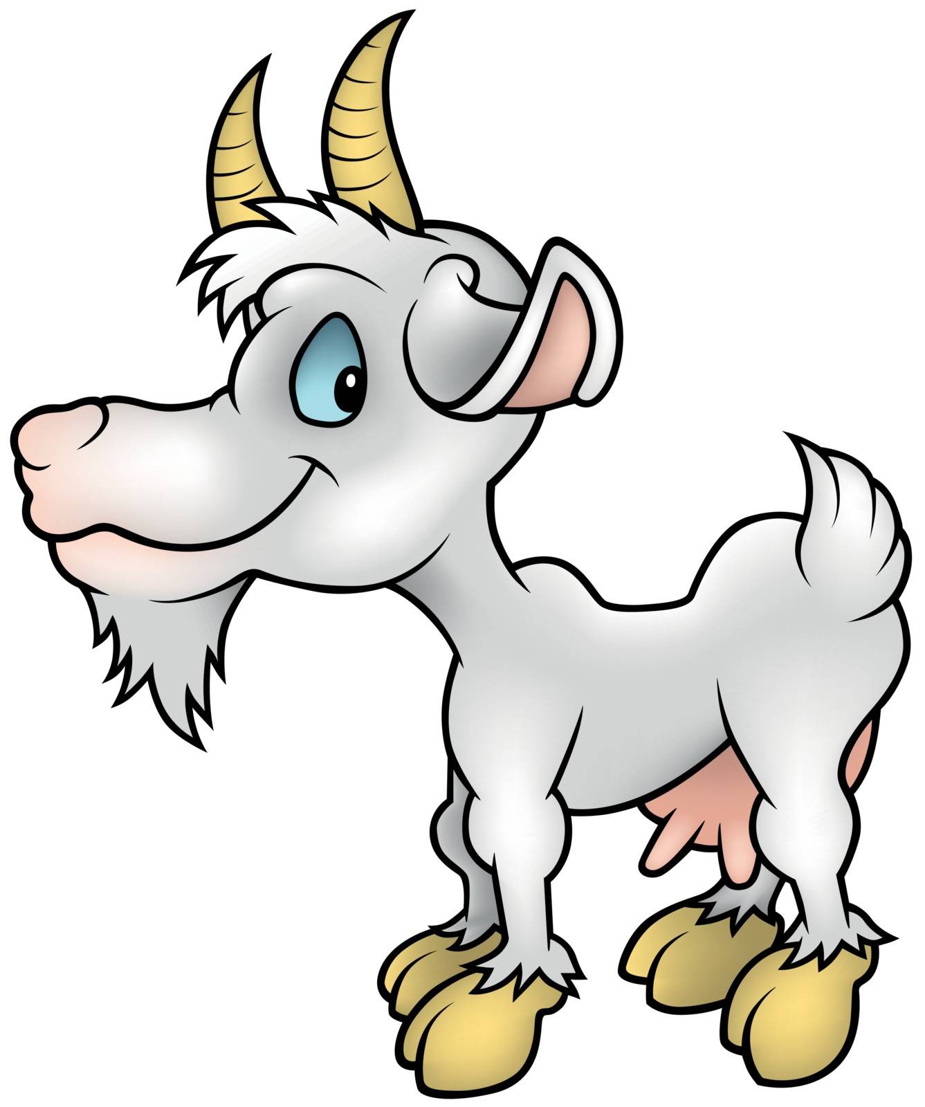 White Goat with Blue Eyes - Colored Cartoon Illustration, Vector