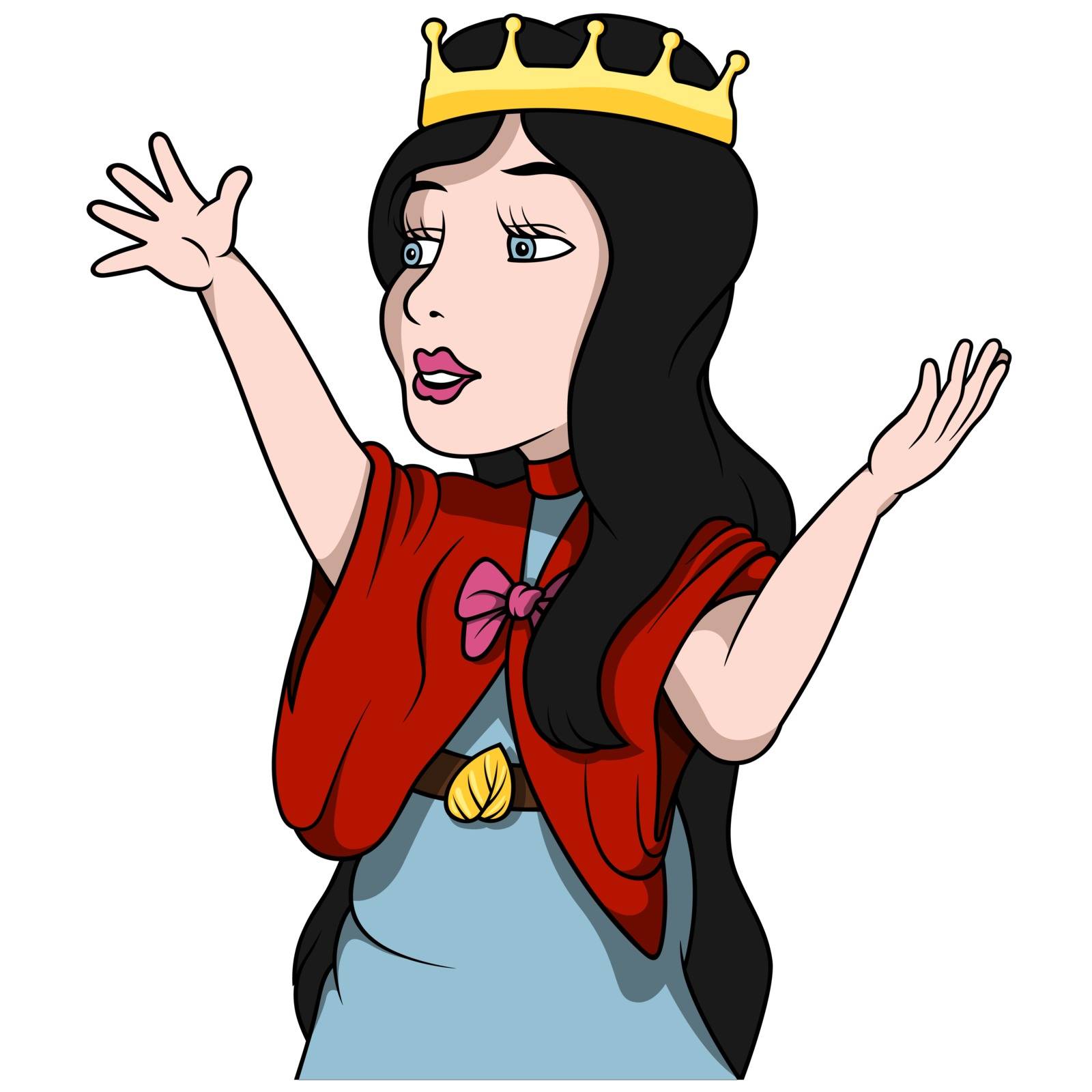 Queen with Hands Up - Colored Cartoon Illustration, Vector