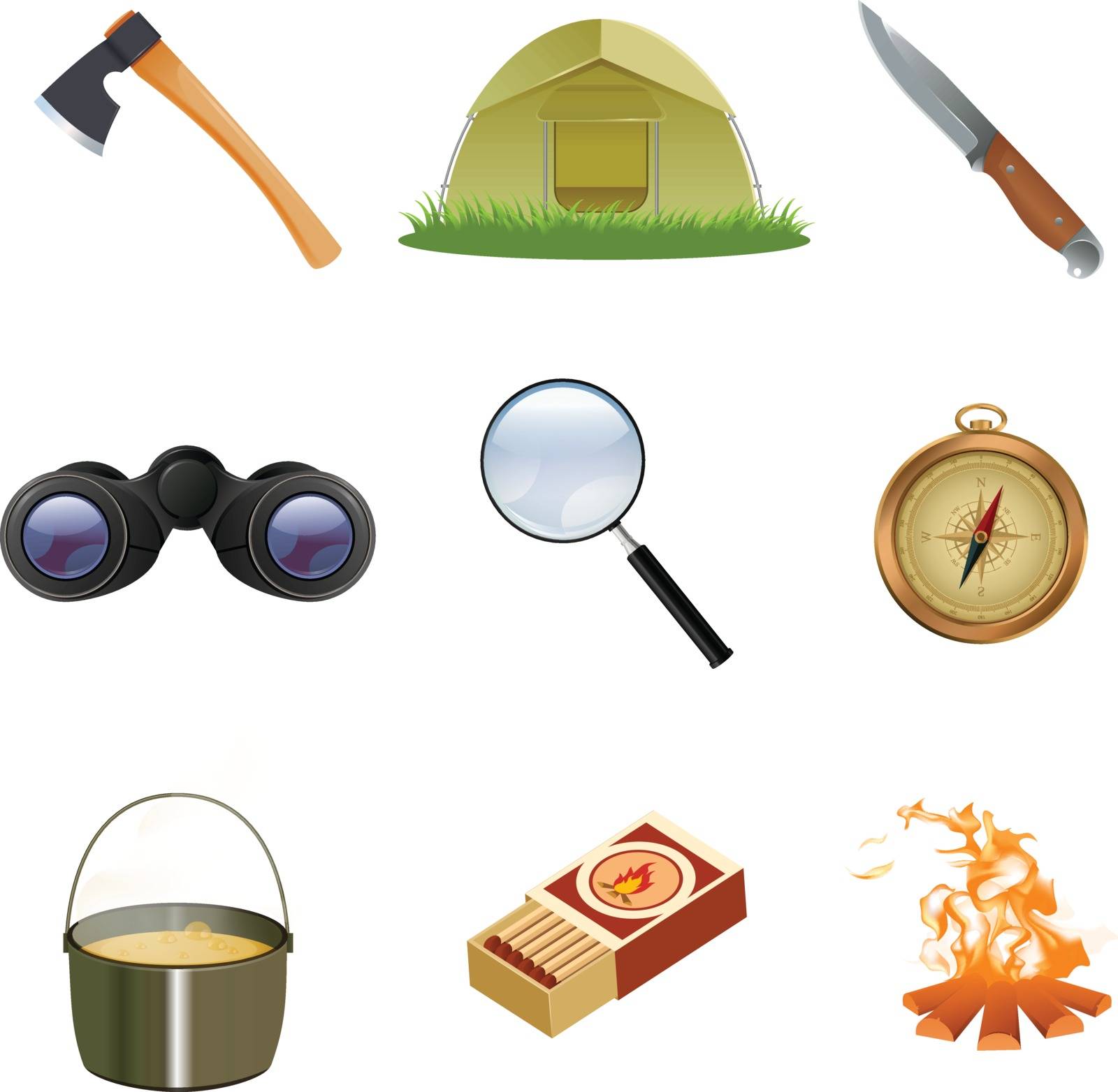 Vector collection of tourist camp icons on white background