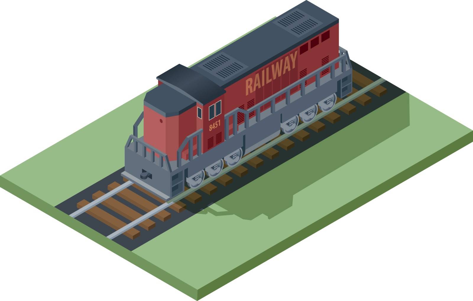 Vector image of an icon of isometric red locomotive of a train