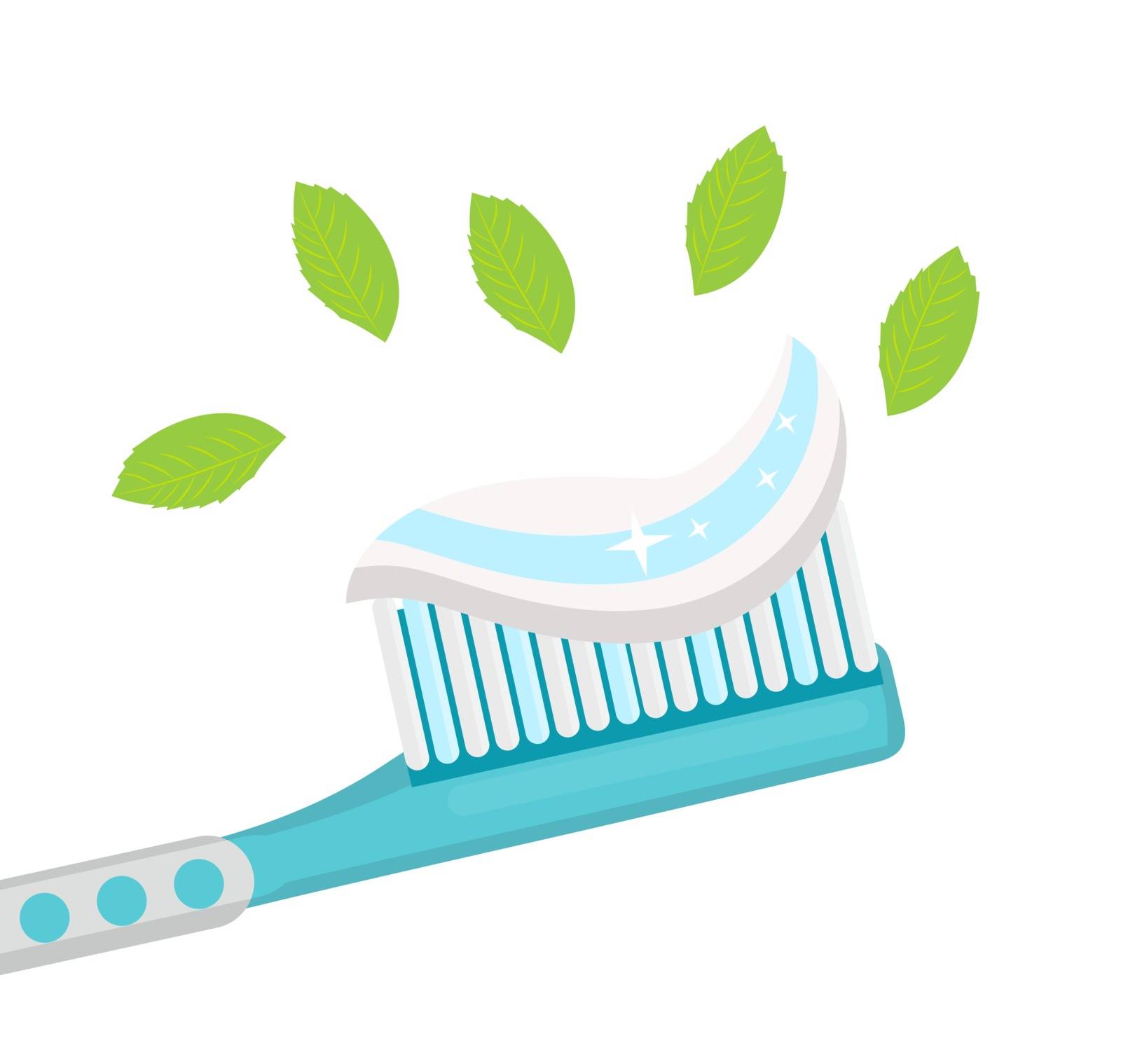 Toothbrush with mint paste. Isolated on white background. Vector illustration