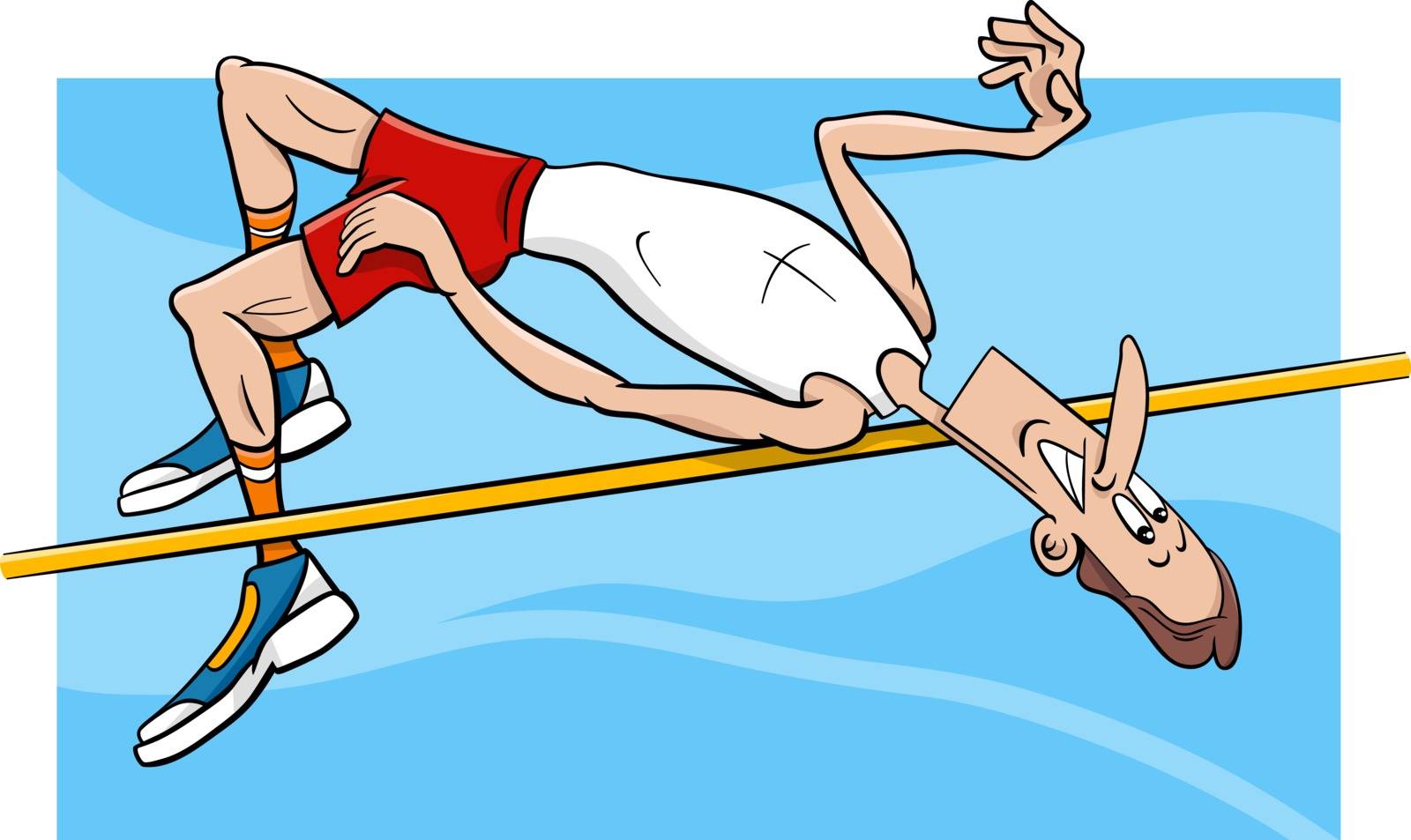 Cartoon Illustrations of High Jump Sportsman or Athlete Training