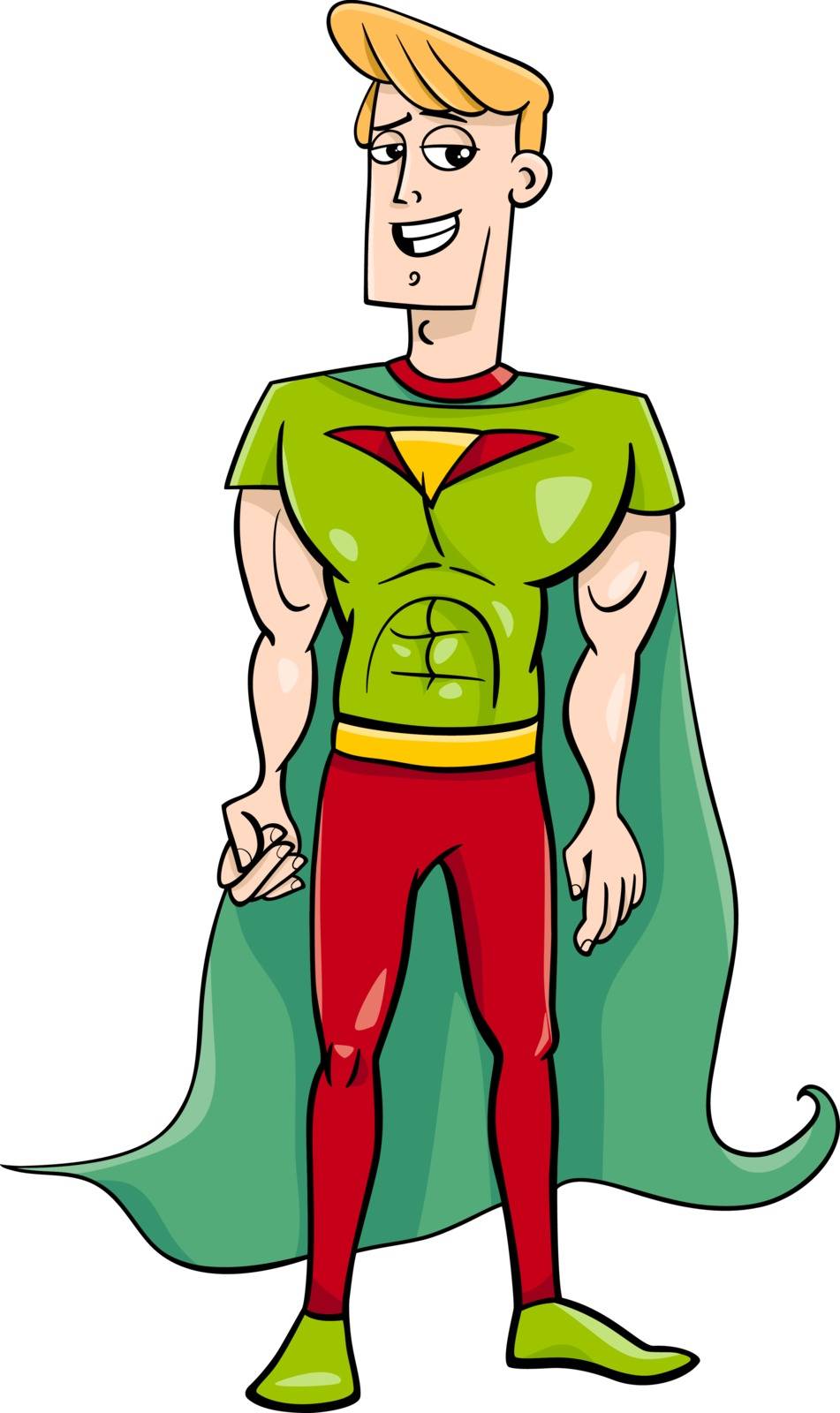 Cartoon Illustration of Superhero Character or Man in Hero Costume