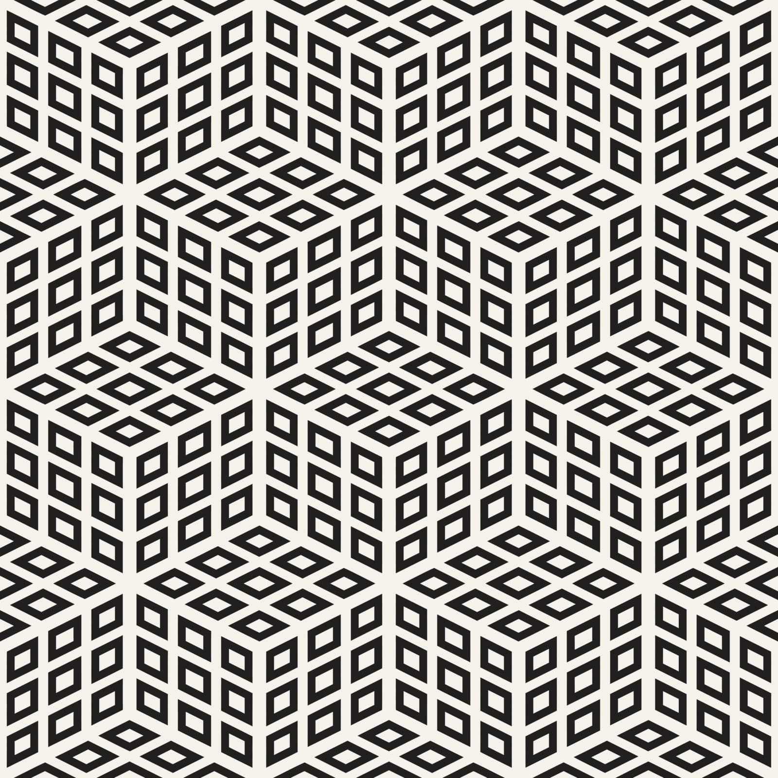 Cubic Grid Tiling Endless Stylish Texture. Vector Seamless Black and White Pattern by Samolevsky