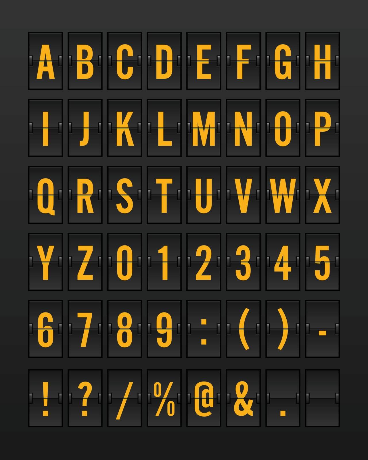 Airport Mechanical Flip Board Panel Font - Yellow/Orange Font on Dark Background Vector Illustration
