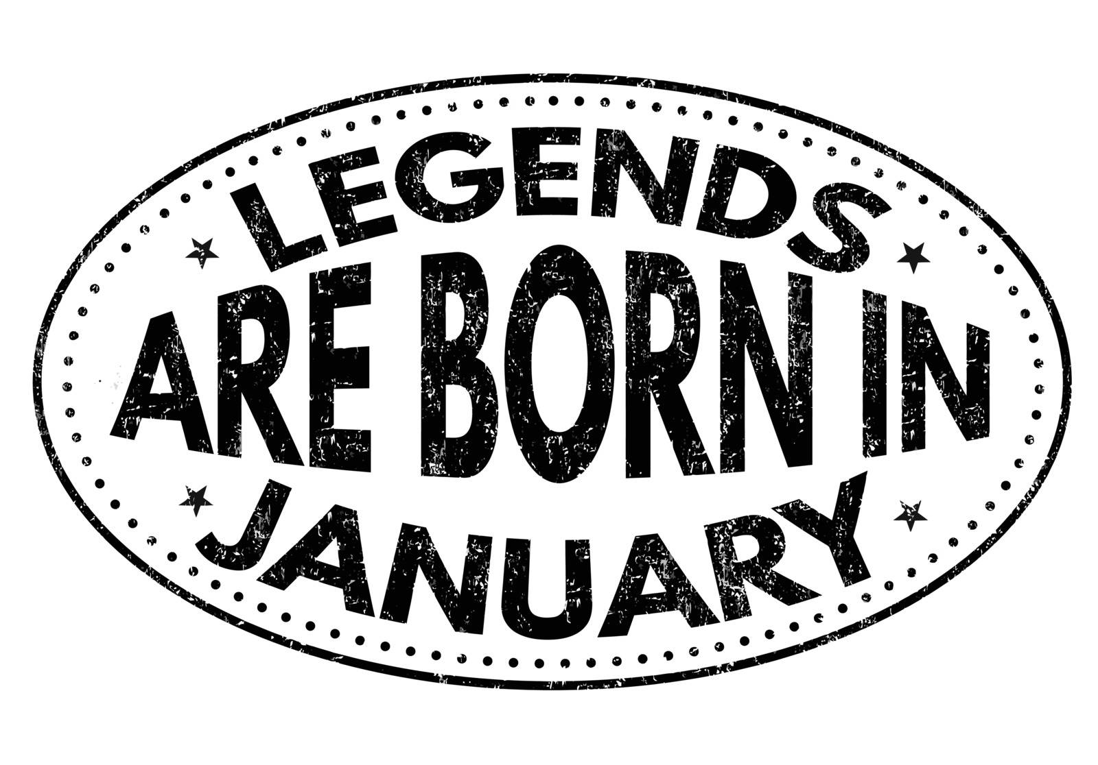 Legends are born in January on black ink splatter background, vector illustration