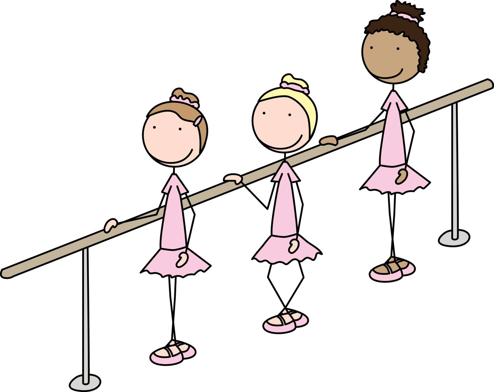 Cartoon illustration of four three little ballerinas  