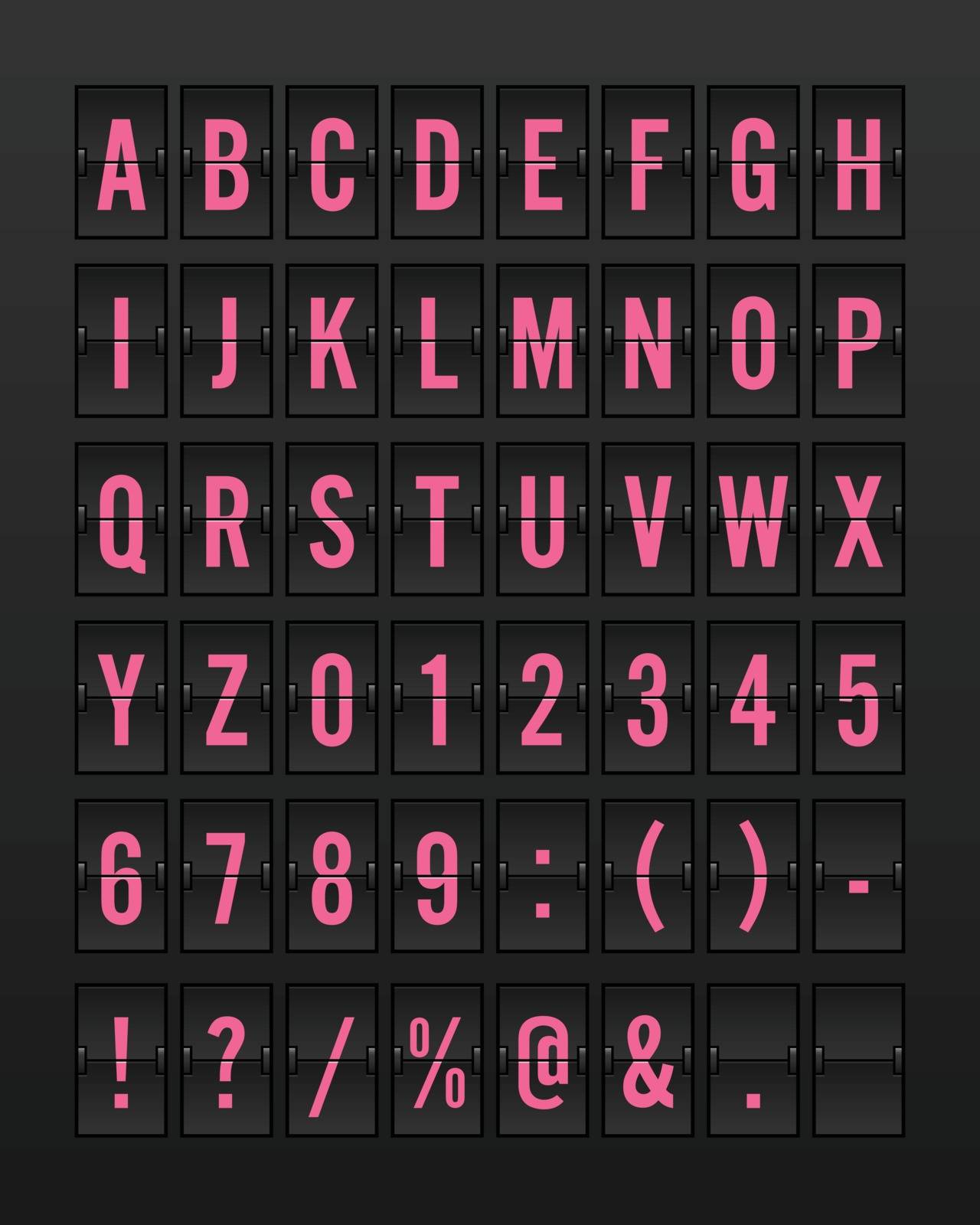 Airport Mechanical Flip Board Panel Font - Pink Font on Dark Background Vector Illustration