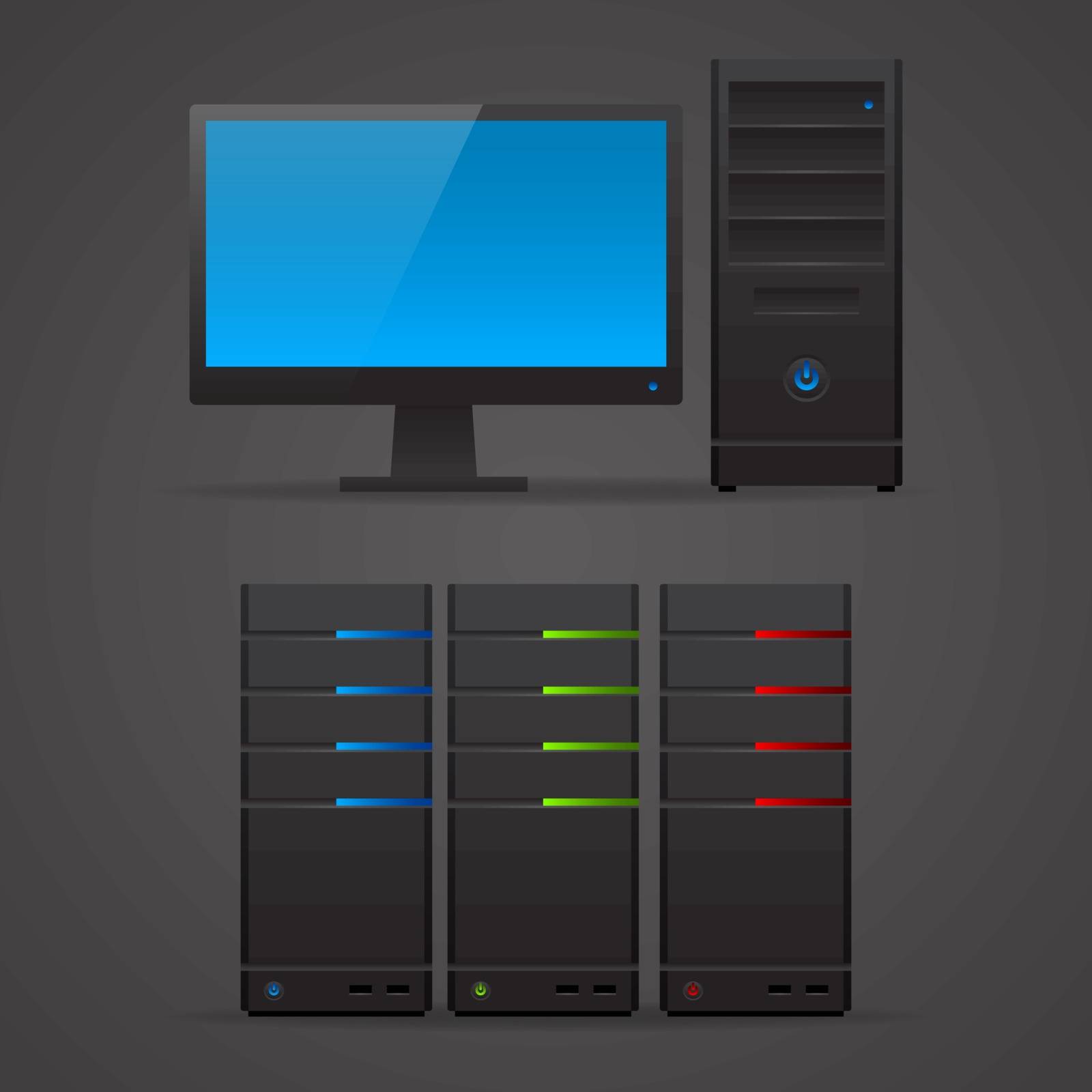 Illustration, object computer monitor server, format EPS 10