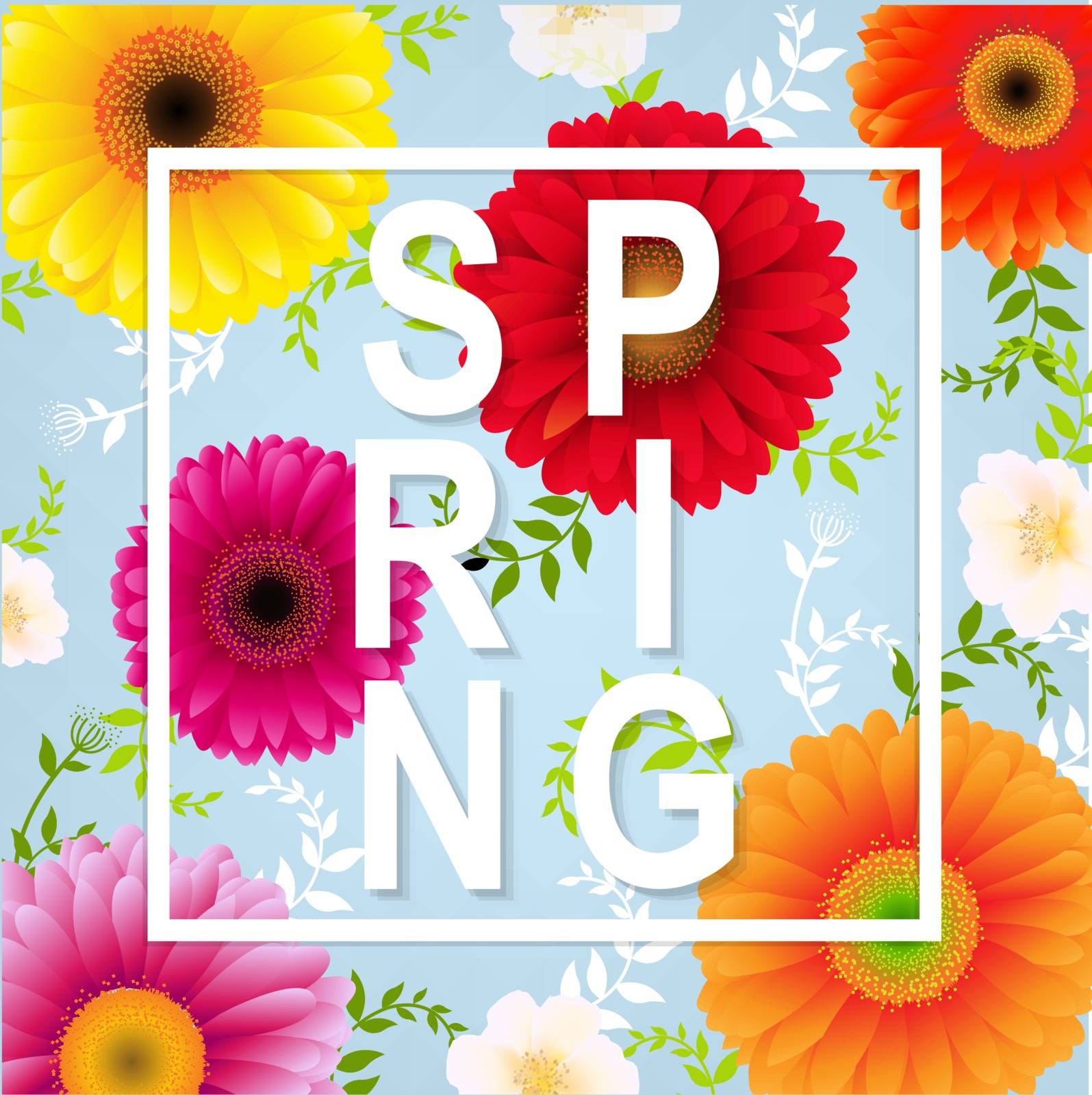 Spring Flower Spring Banner With Gradient Mesh, Vector Illustration