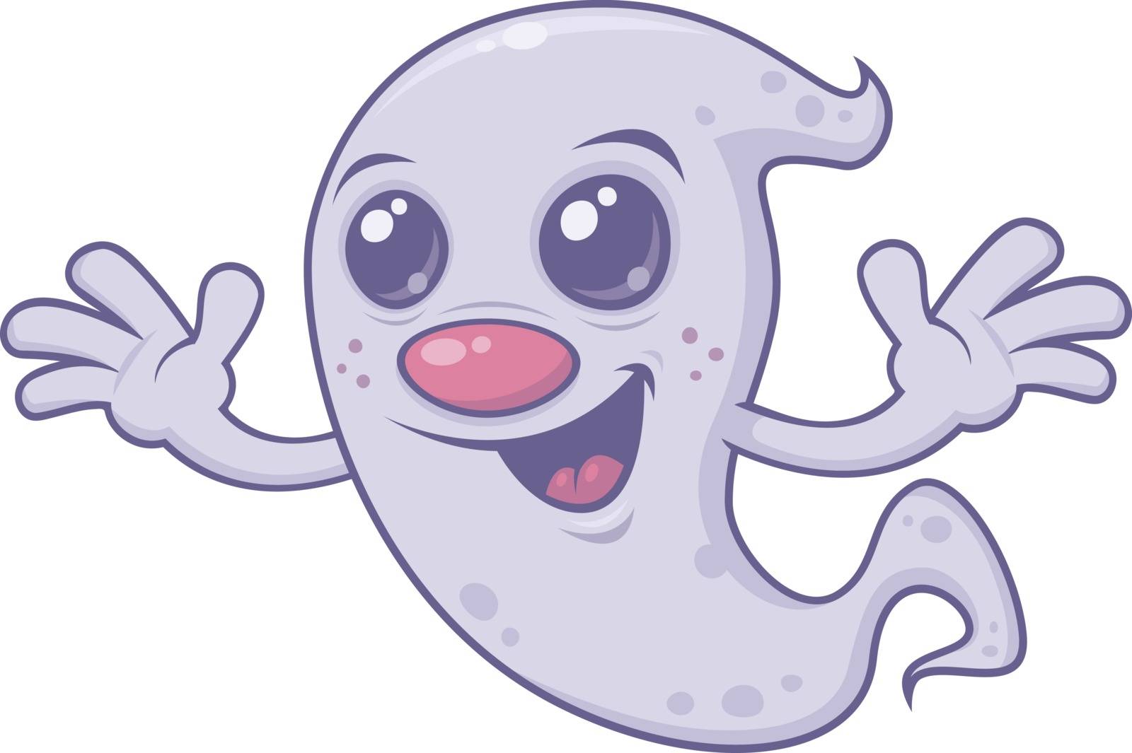 Vector cartoon illustration of a cute, retro-style grinning ghost. Great for Halloween!