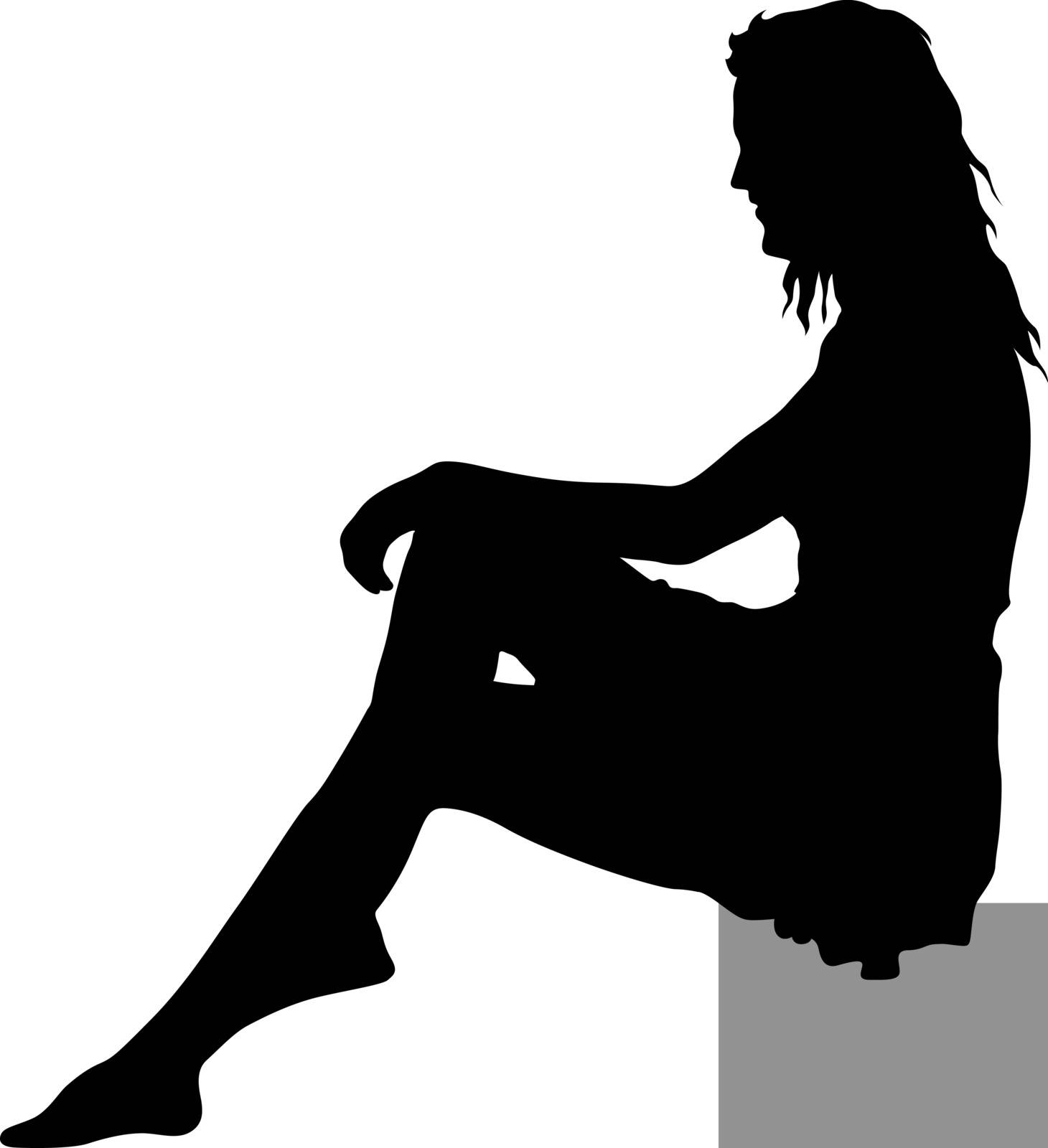 Black silhouettes of beautiful woman on white background. Vector illustration by aarrows