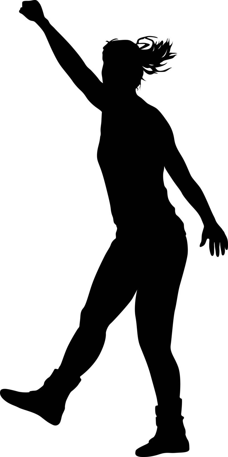 Black silhouettes of beautiful woman with arm raised. Vector illustration by aarrows