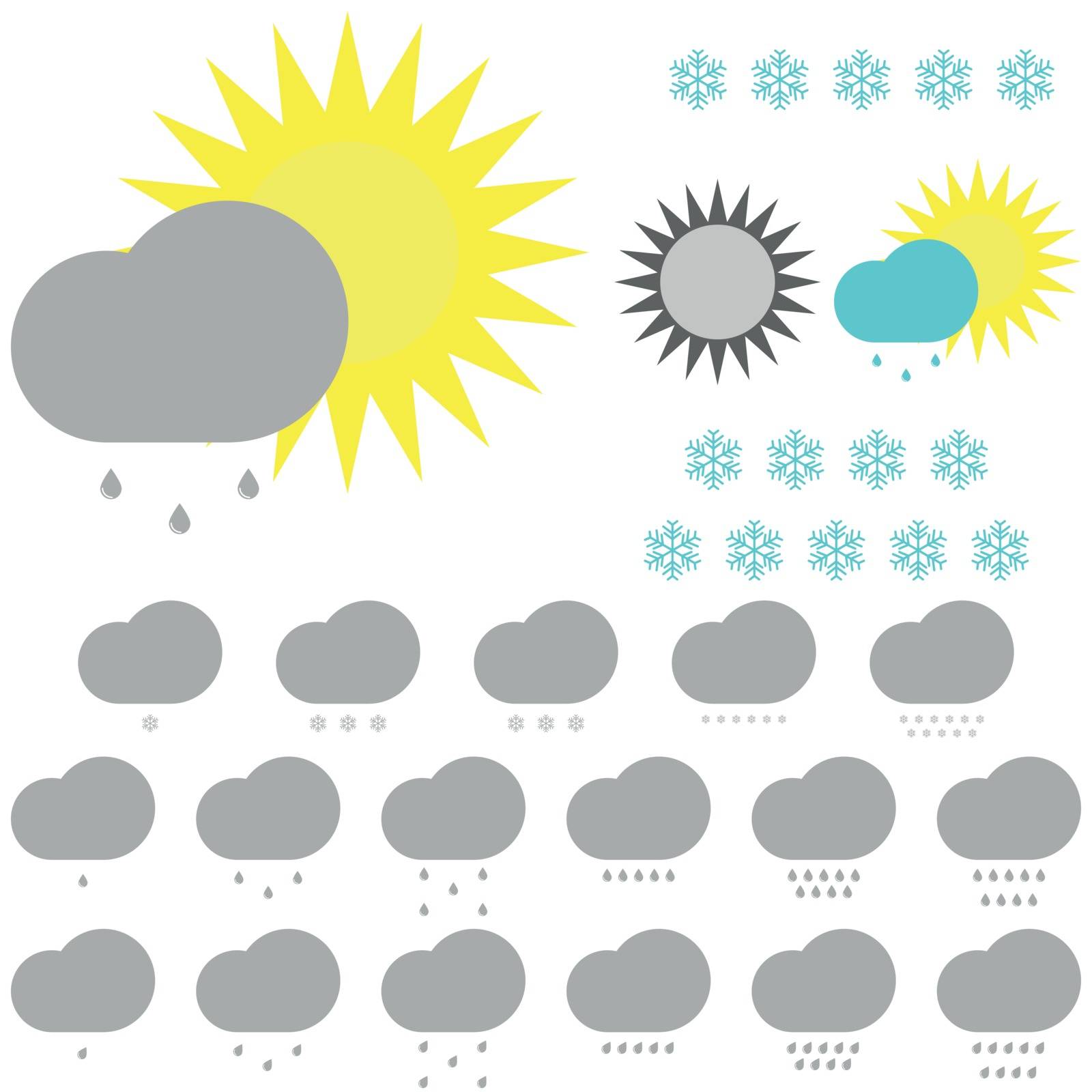 Symbol whether: snowflakes, sun and clouds. - icons set.