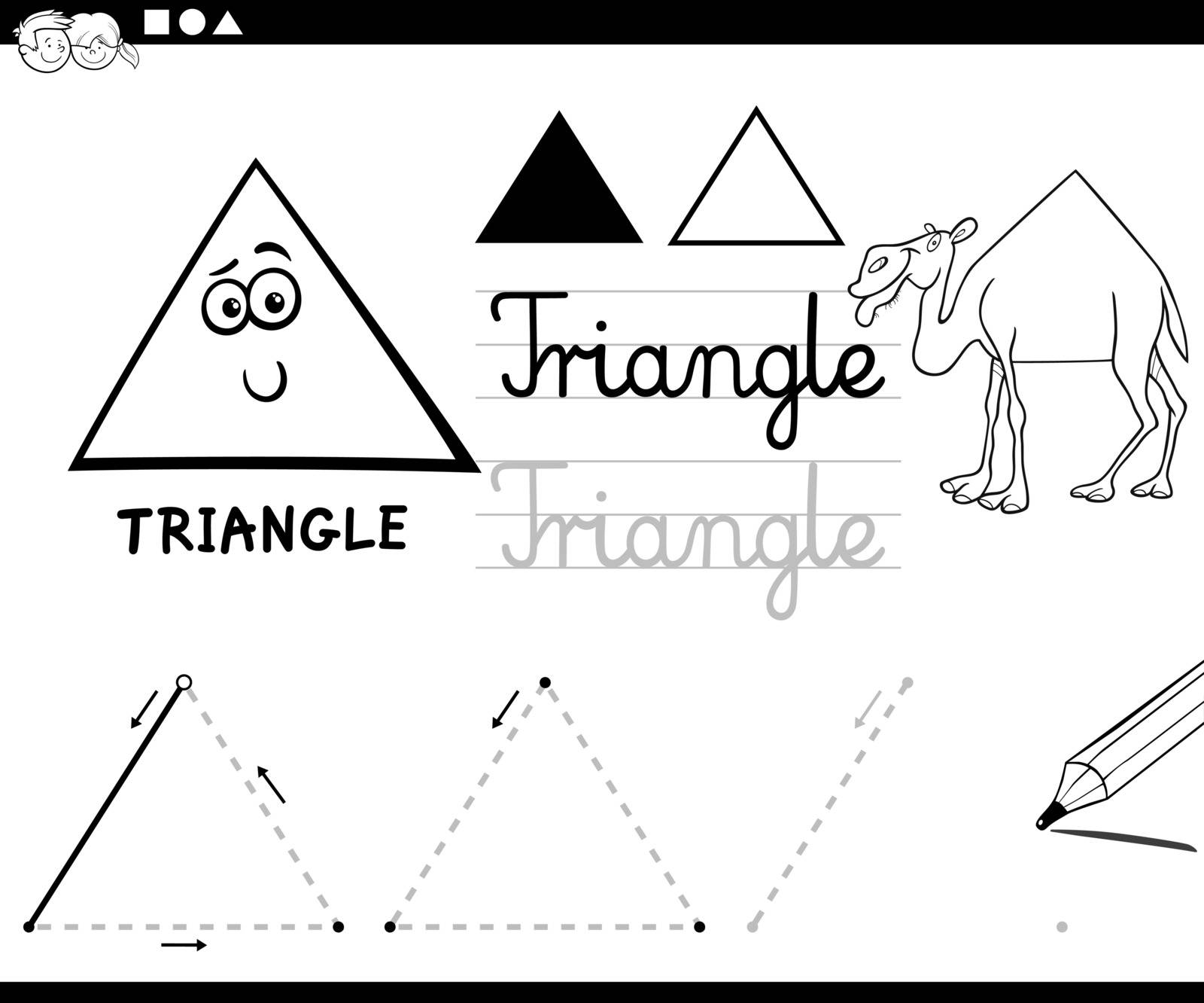 Black and White Educational Cartoon Illustration of Triangle Basic Geometric Shape for Children Coloring Page