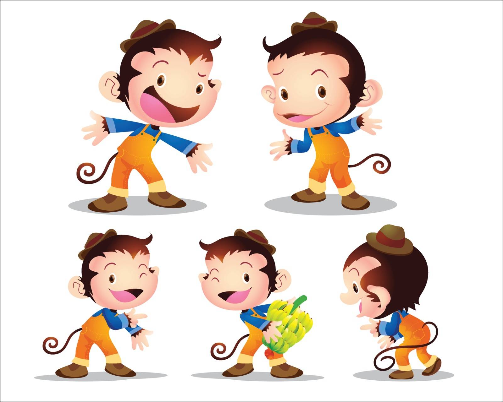 vector illustration cute monkey worker character many  actions 