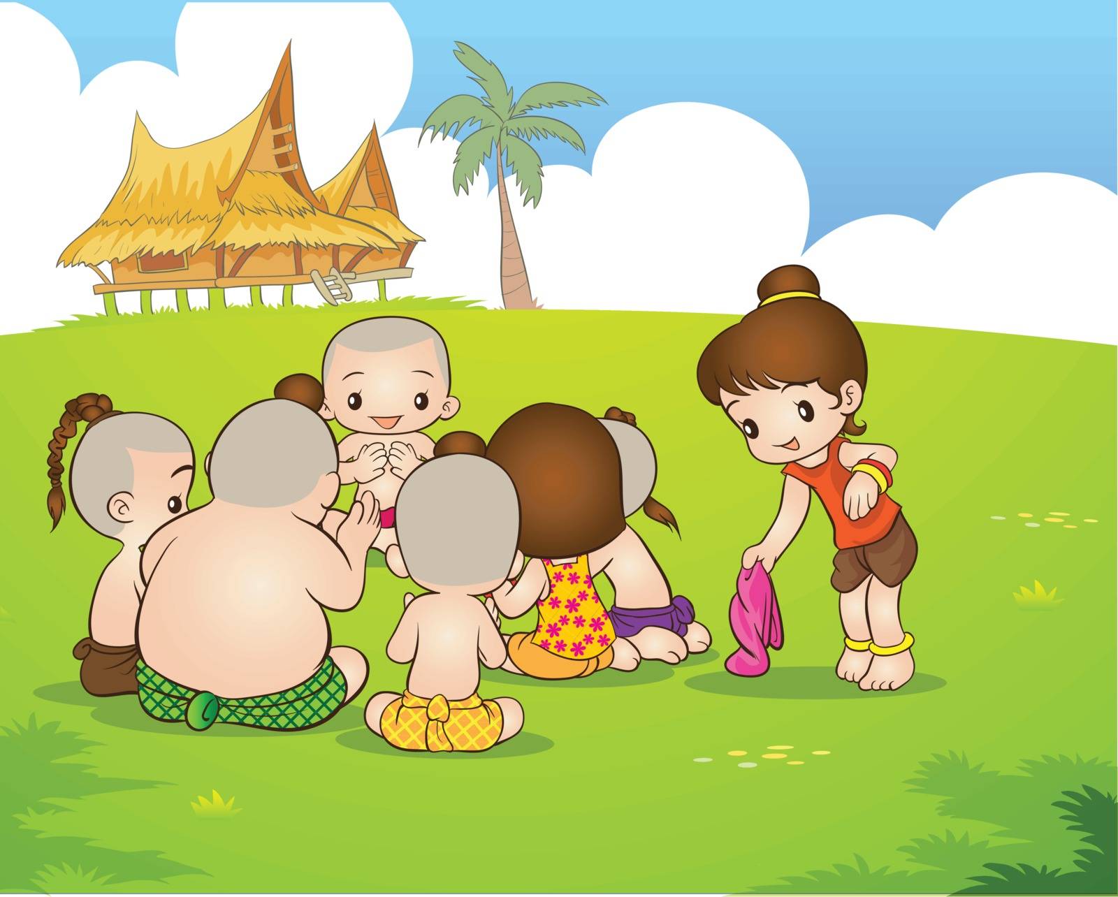 Traditional Thai Children are playing traditional Thai game