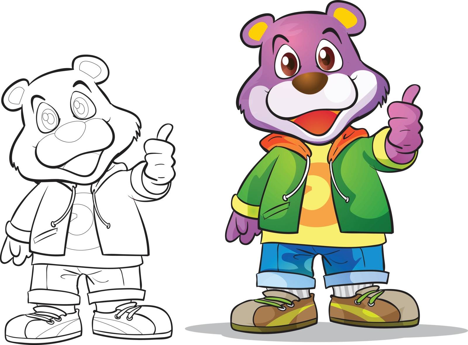Vector of mascot cute bear cartoon color and line art