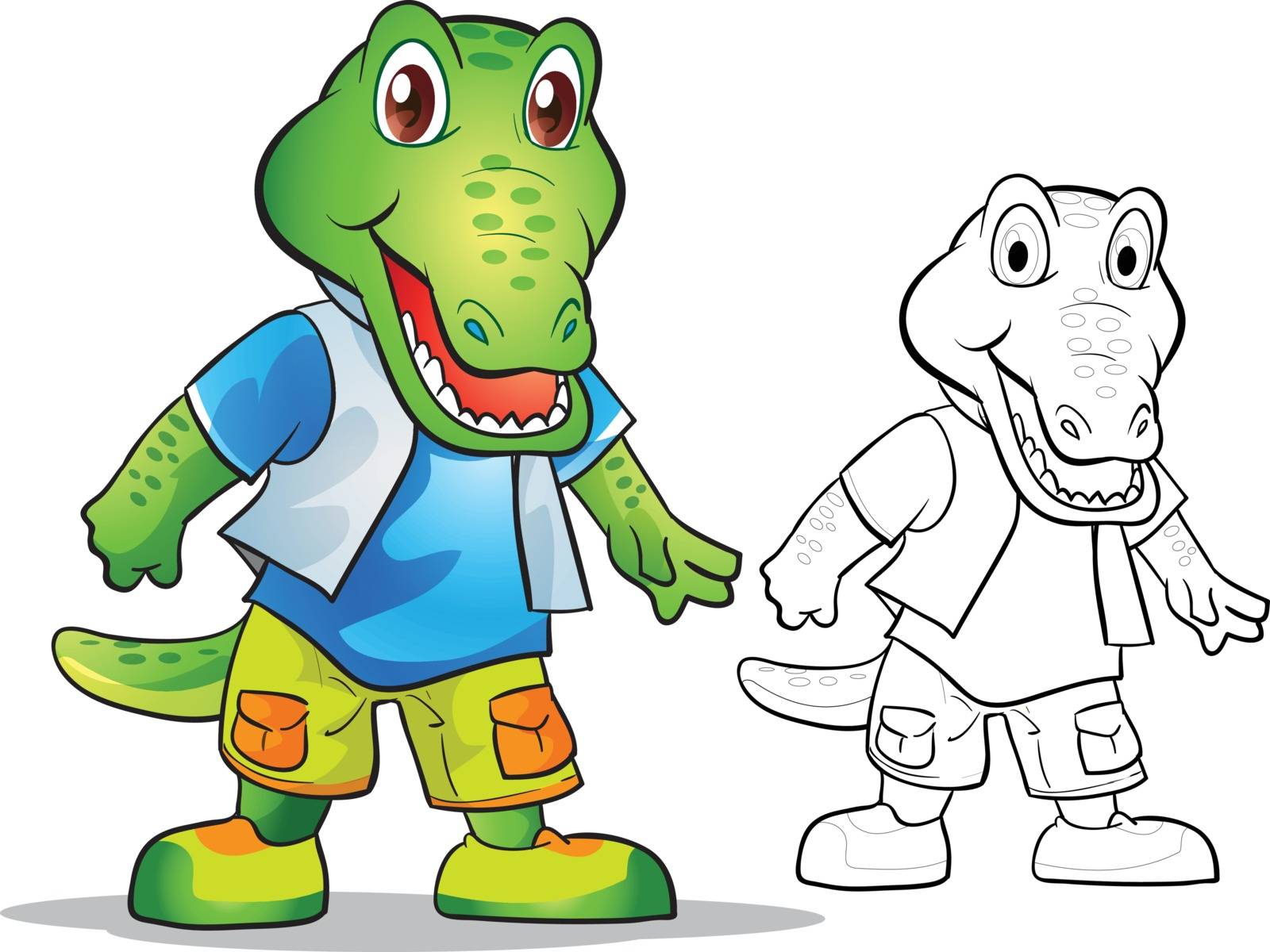 Vector of mascot cutecrocodile cartoon color and line art