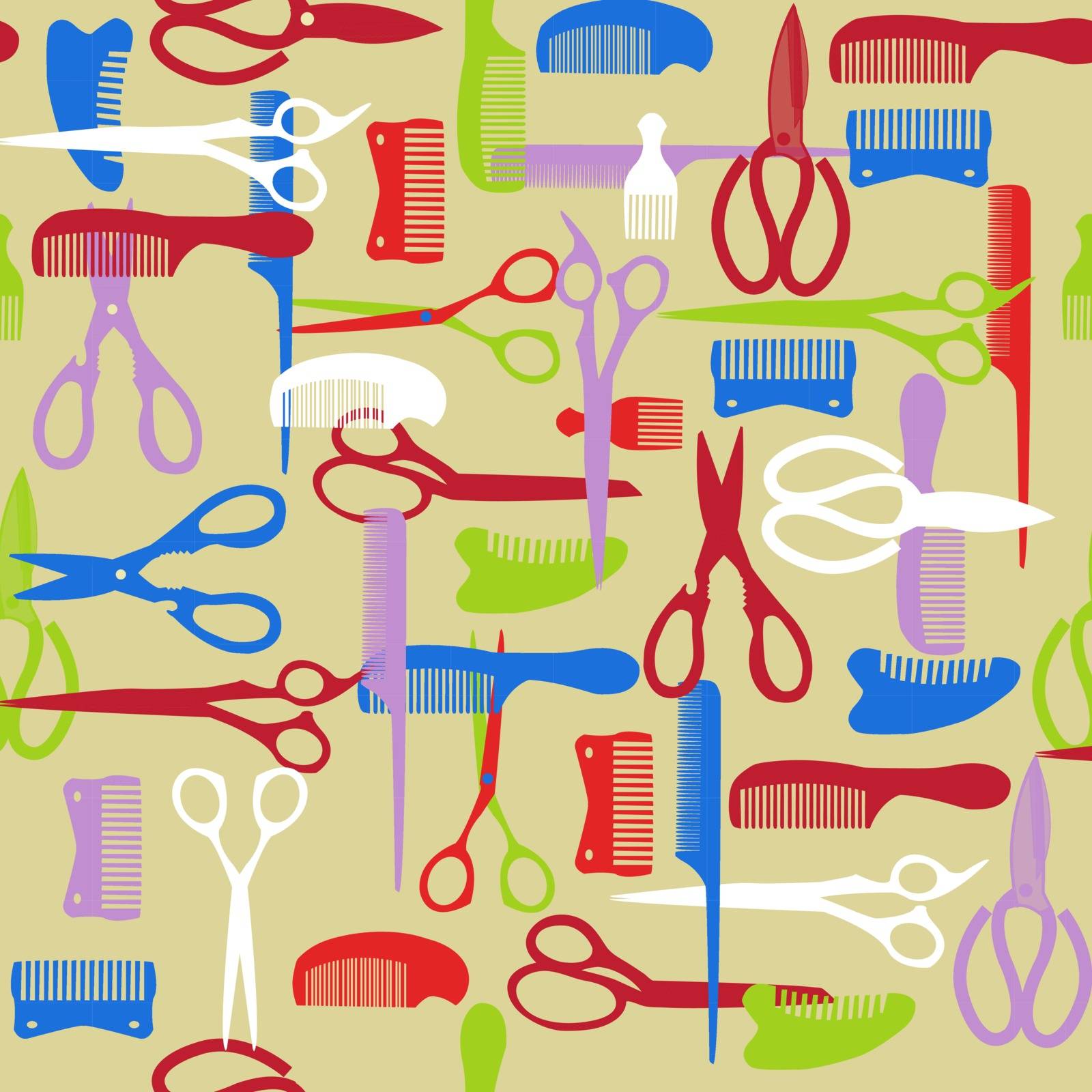 Vector  Colorful pattern of barber element. haircutting tool icons set of silhouette Barbershop objects 