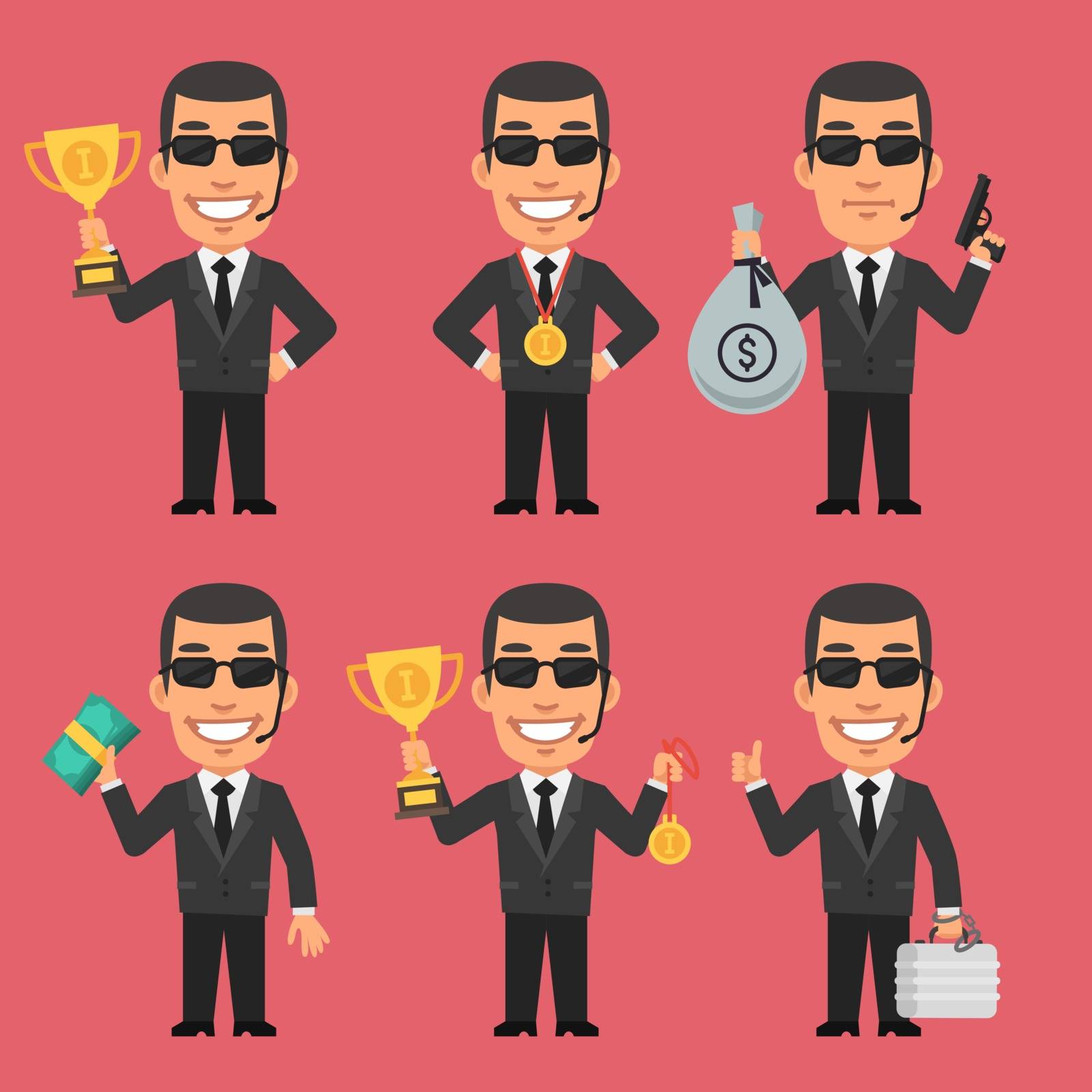 Vector Illustration, Security Guard Holding Cup Medal and Money, Format EPS 10