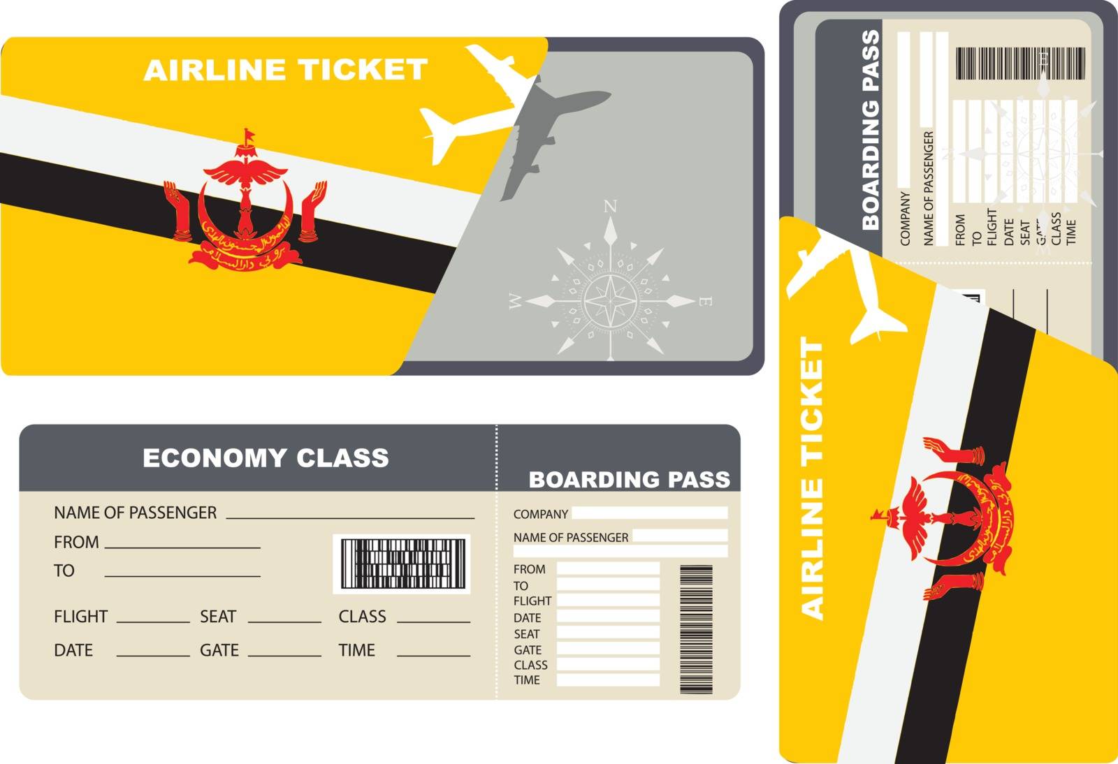 Economy class ticket for a flight to Brunei.