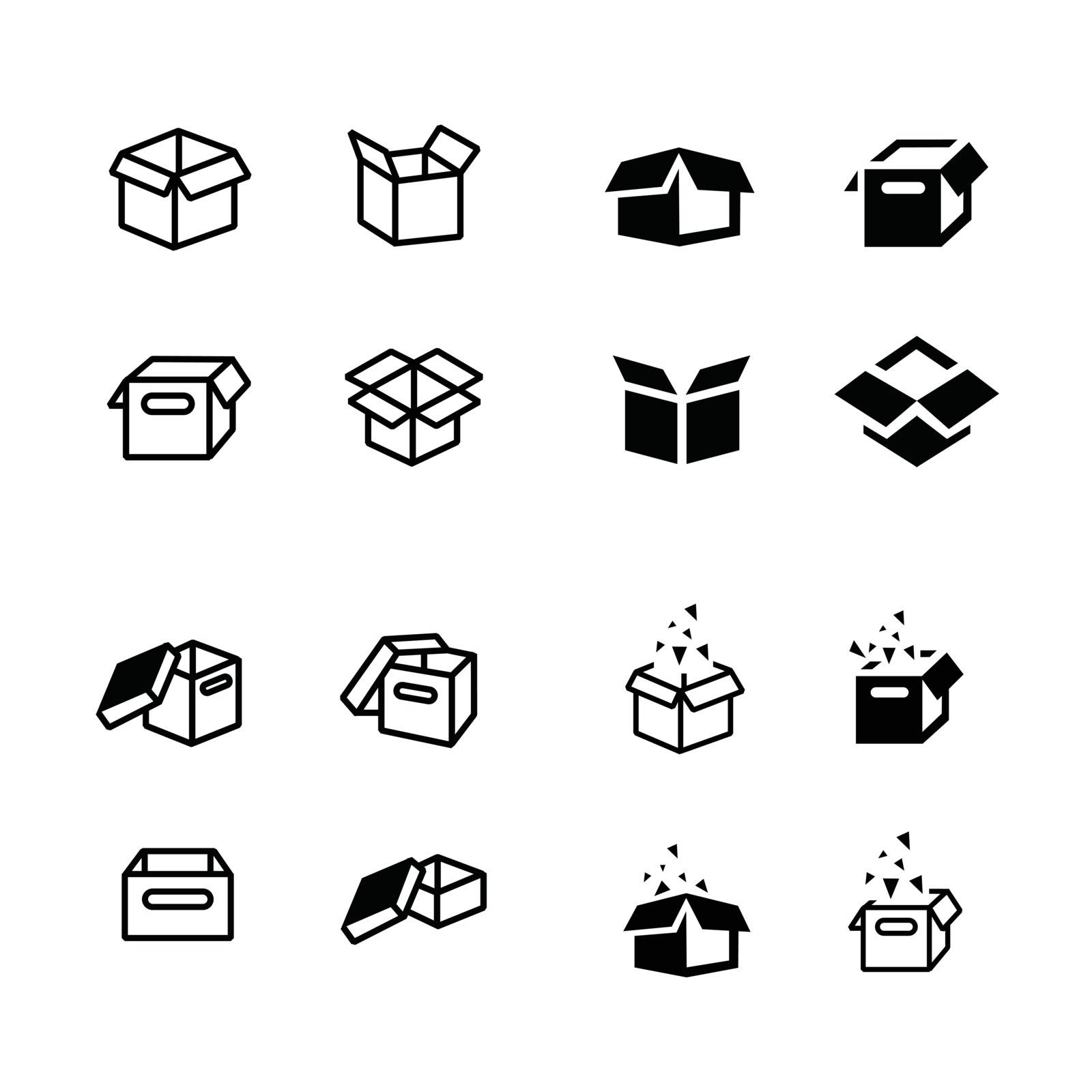 set of parcel box, open box icons set by iconmama