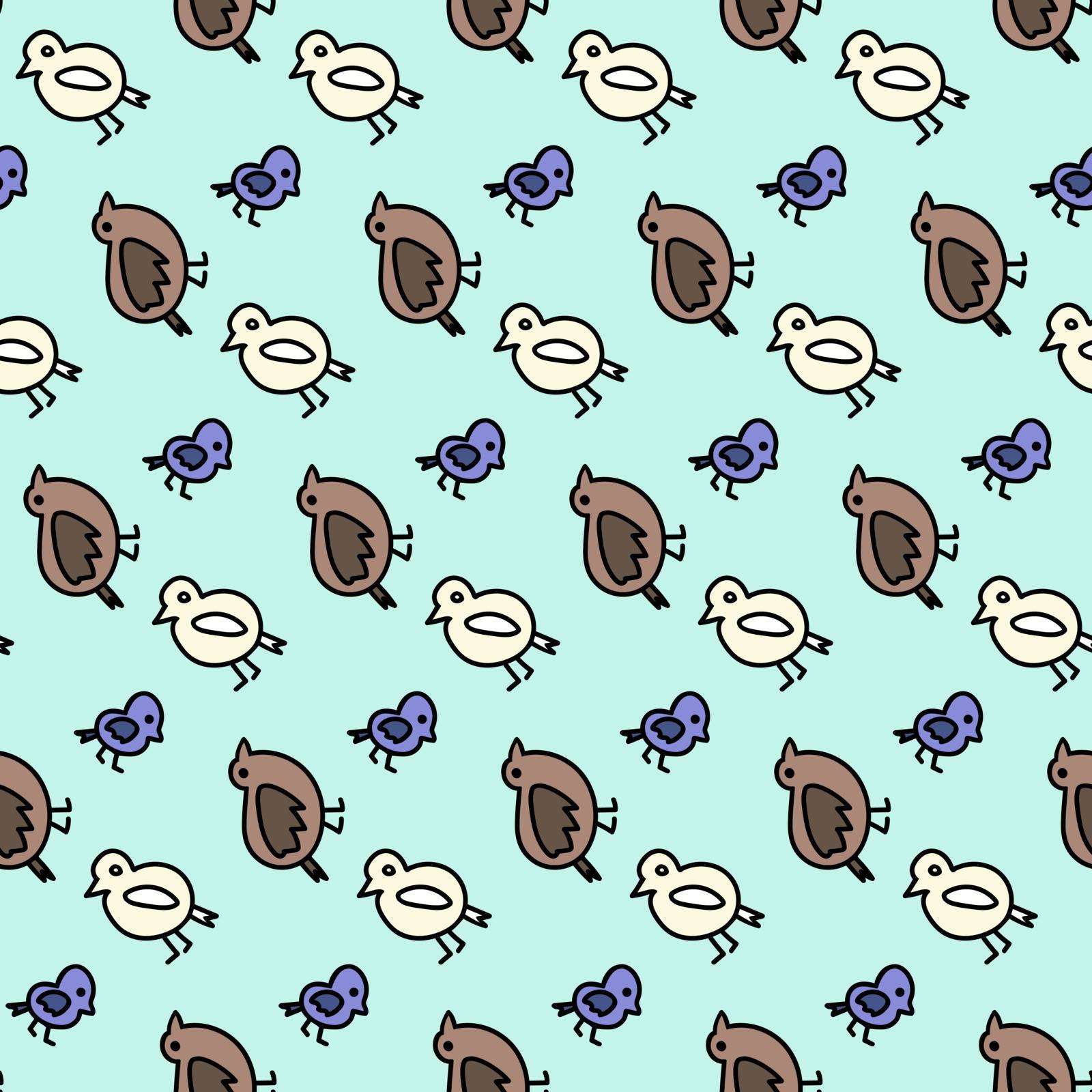 Colorful seamless pattern with simple cartoon birds