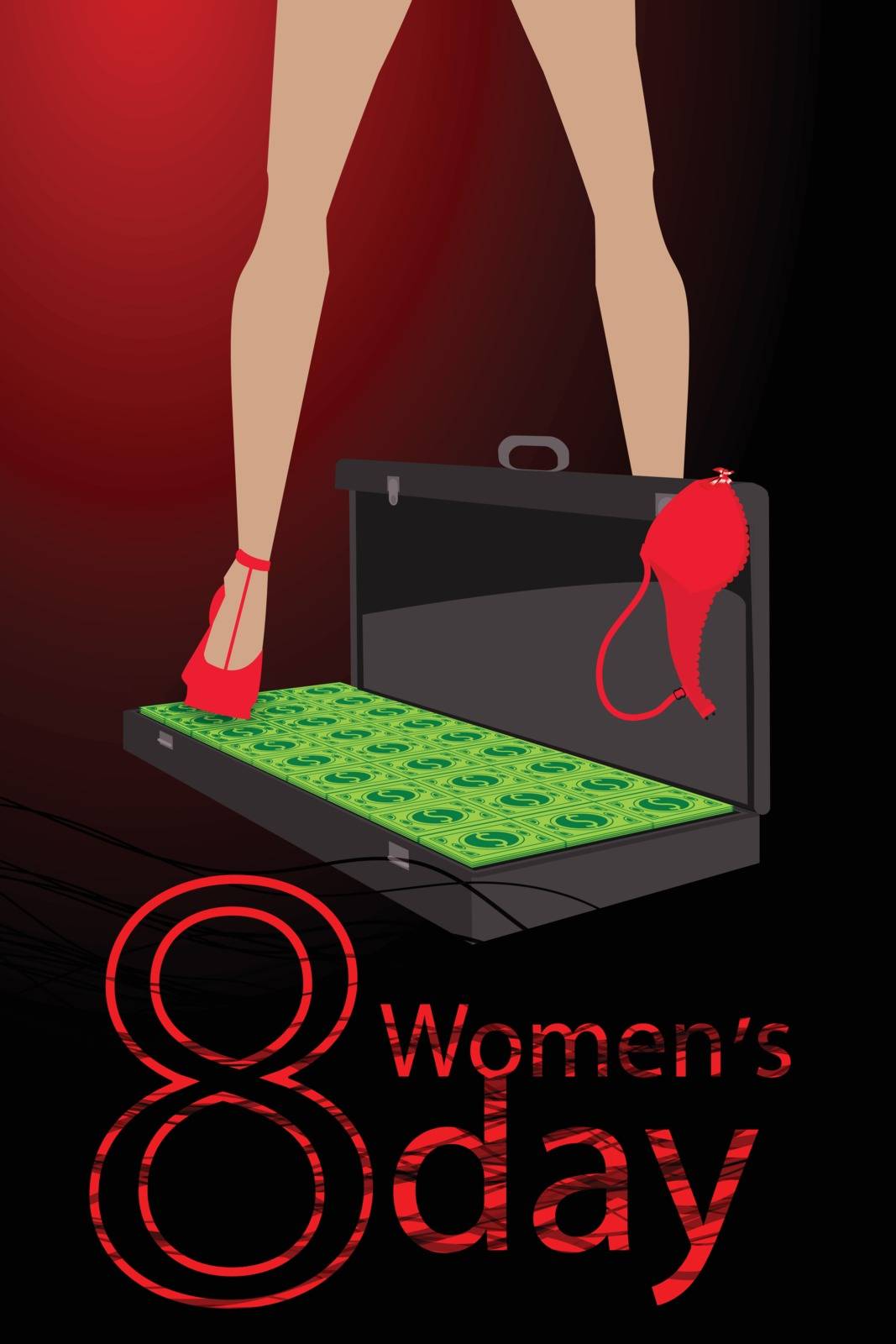 women s Day. feet in the case with money dollars. use a smart phone, website, printing, decorating etc ..