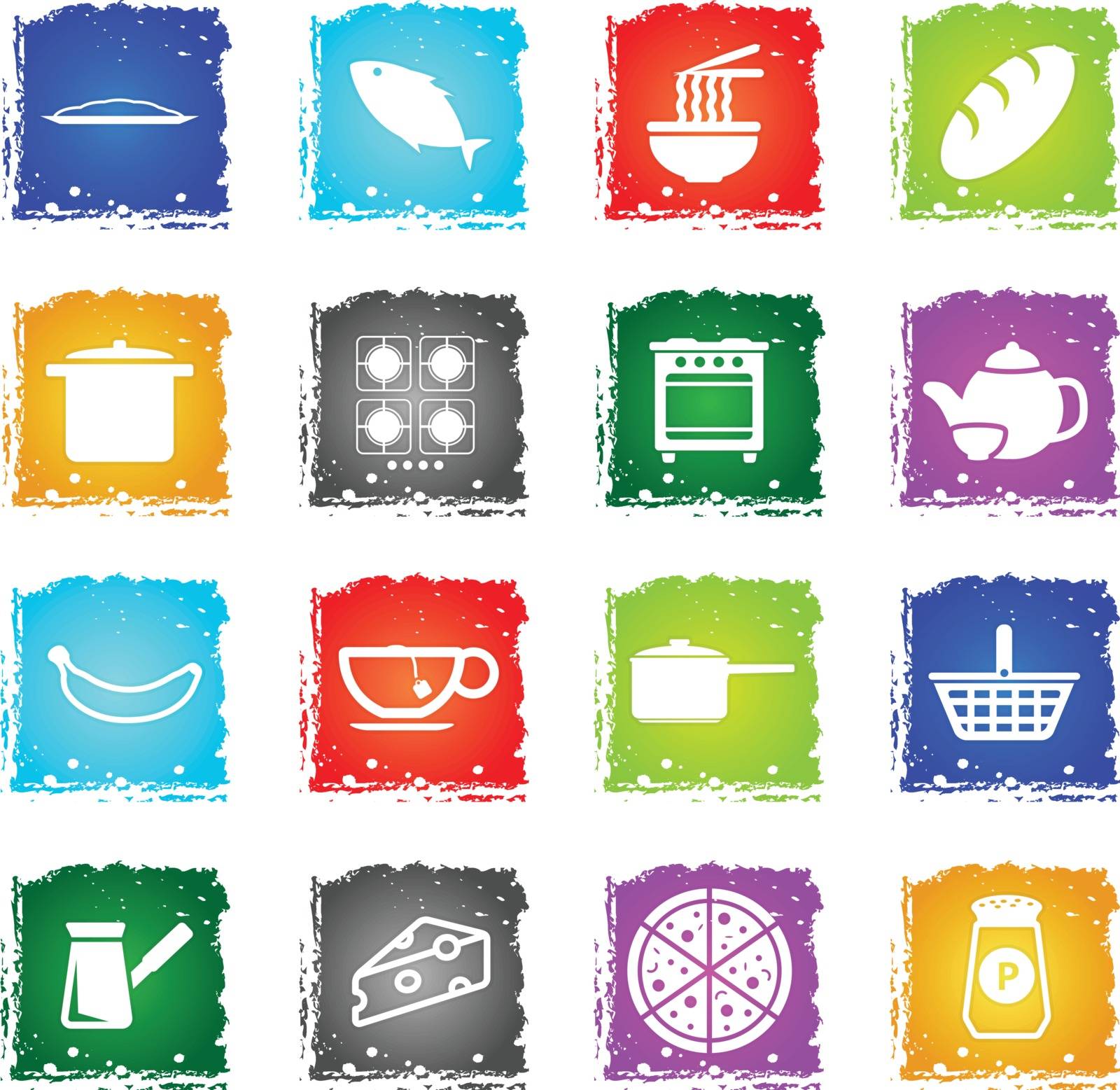 Food and kitchen simple icons in grunge style for user interface design