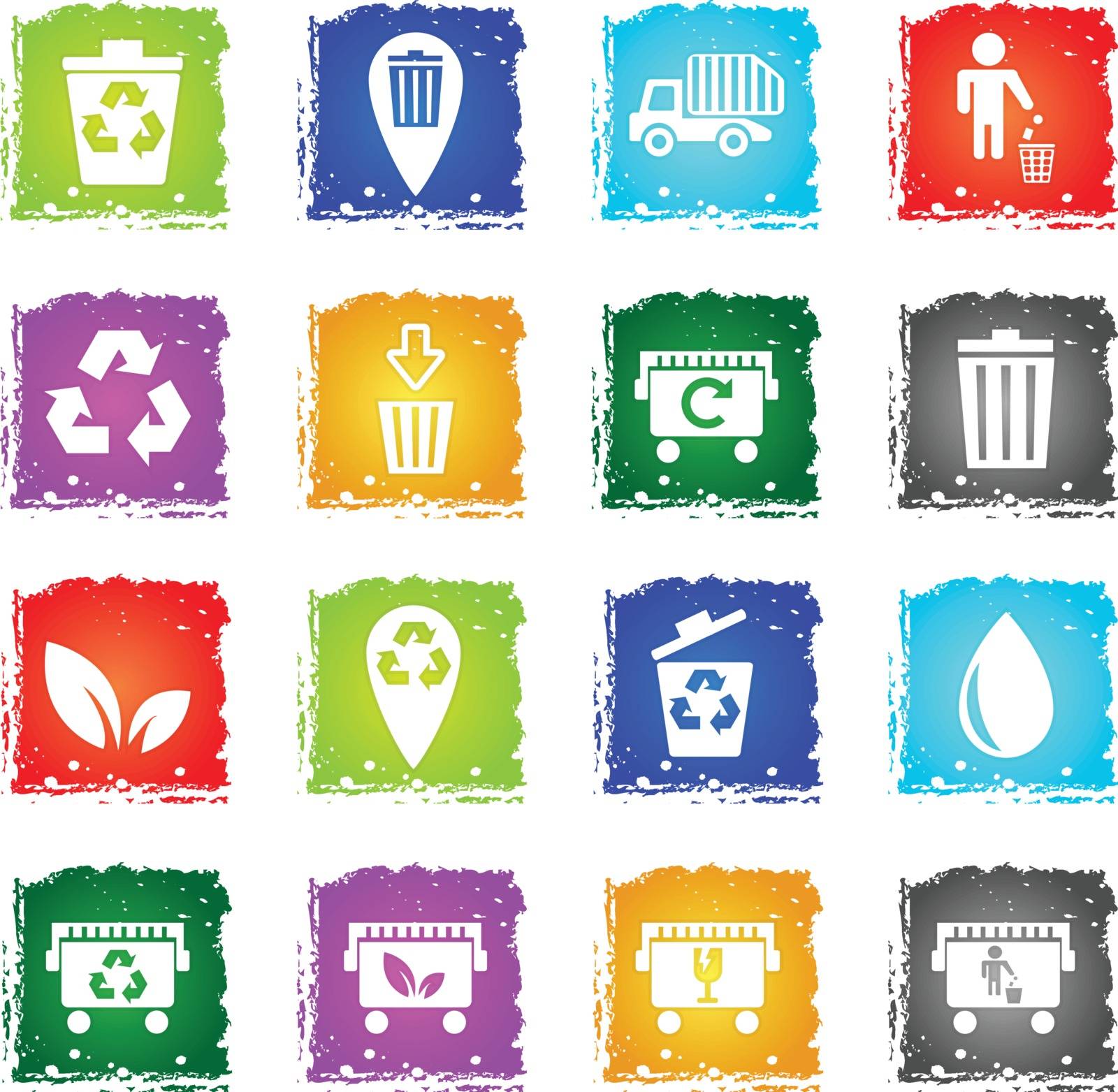 garbage web icons in grunge style for user interface design