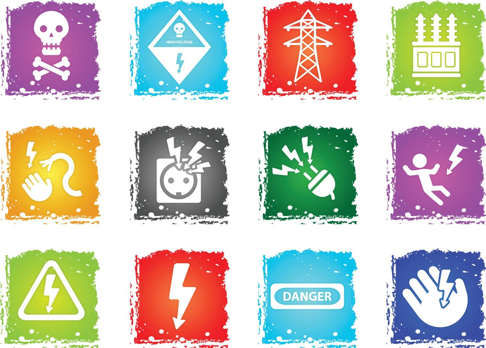 high voltage web icons in grunge style for user interface design