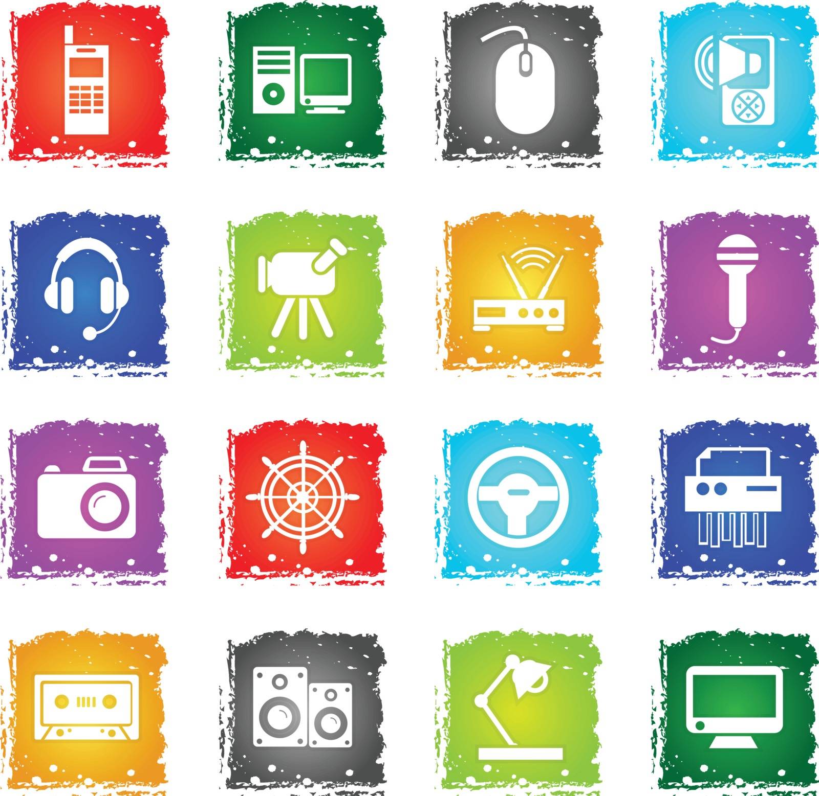 device vector web icons in grunge style for user interface design