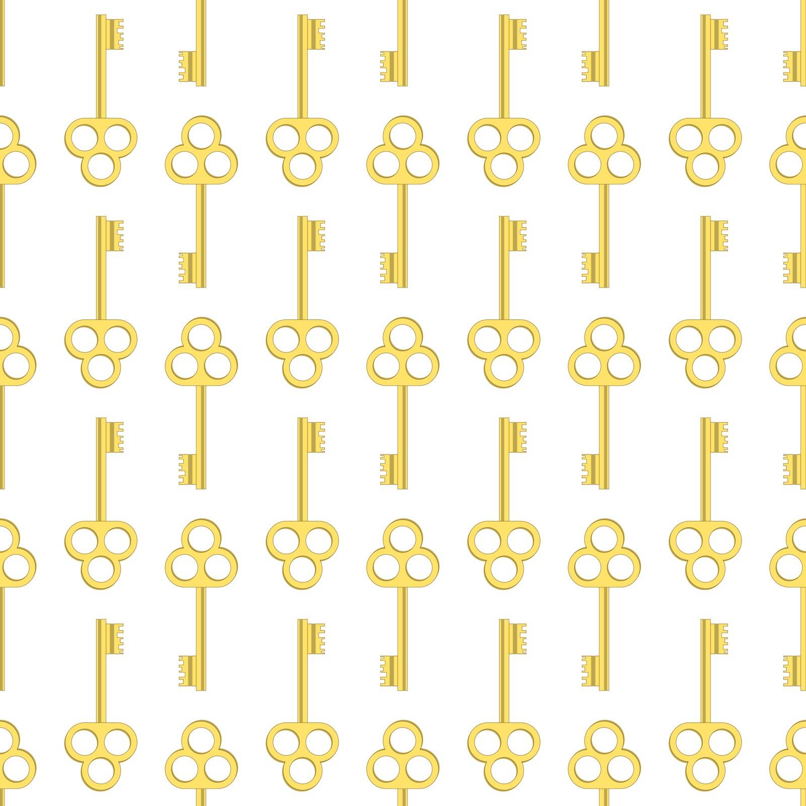 Yellow Keys Isolated on White Background. Seamless Gold Key Pattern