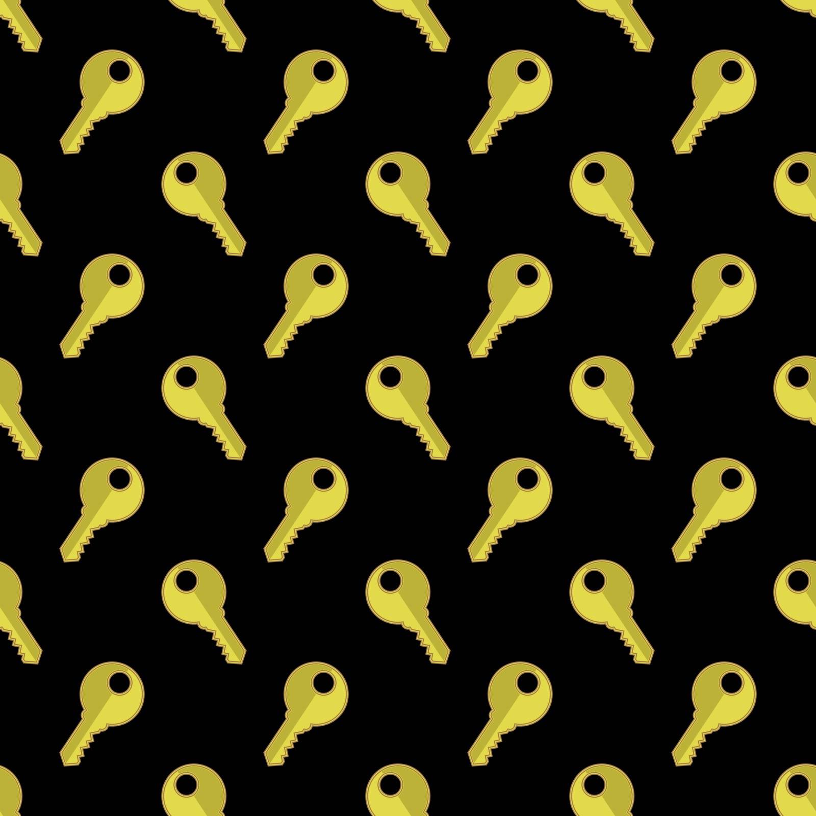 Yellow Keys Isolated on Black Background. Seamless Gold Key Pattern