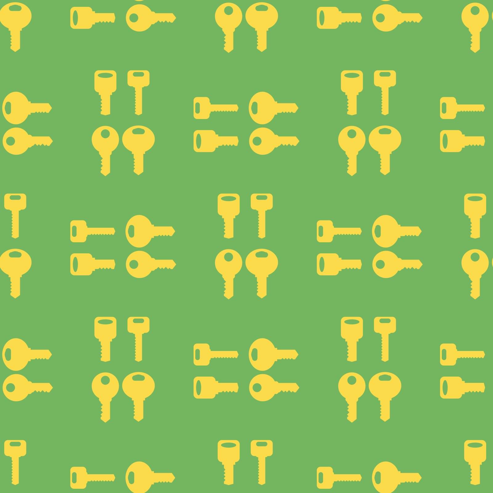 Yellow Keys Isolated on Green Background. Seamless Gold Key Pattern