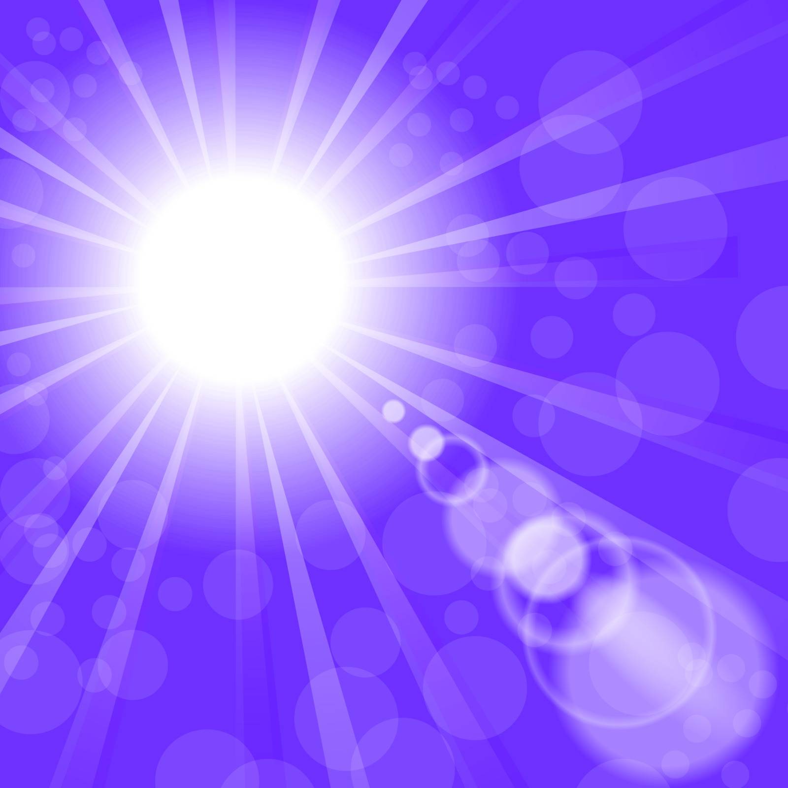 Abstract Sun Background. Blue Summer Pattern. Bright Background with Sunshine. SunBurst with Flare and Lens.