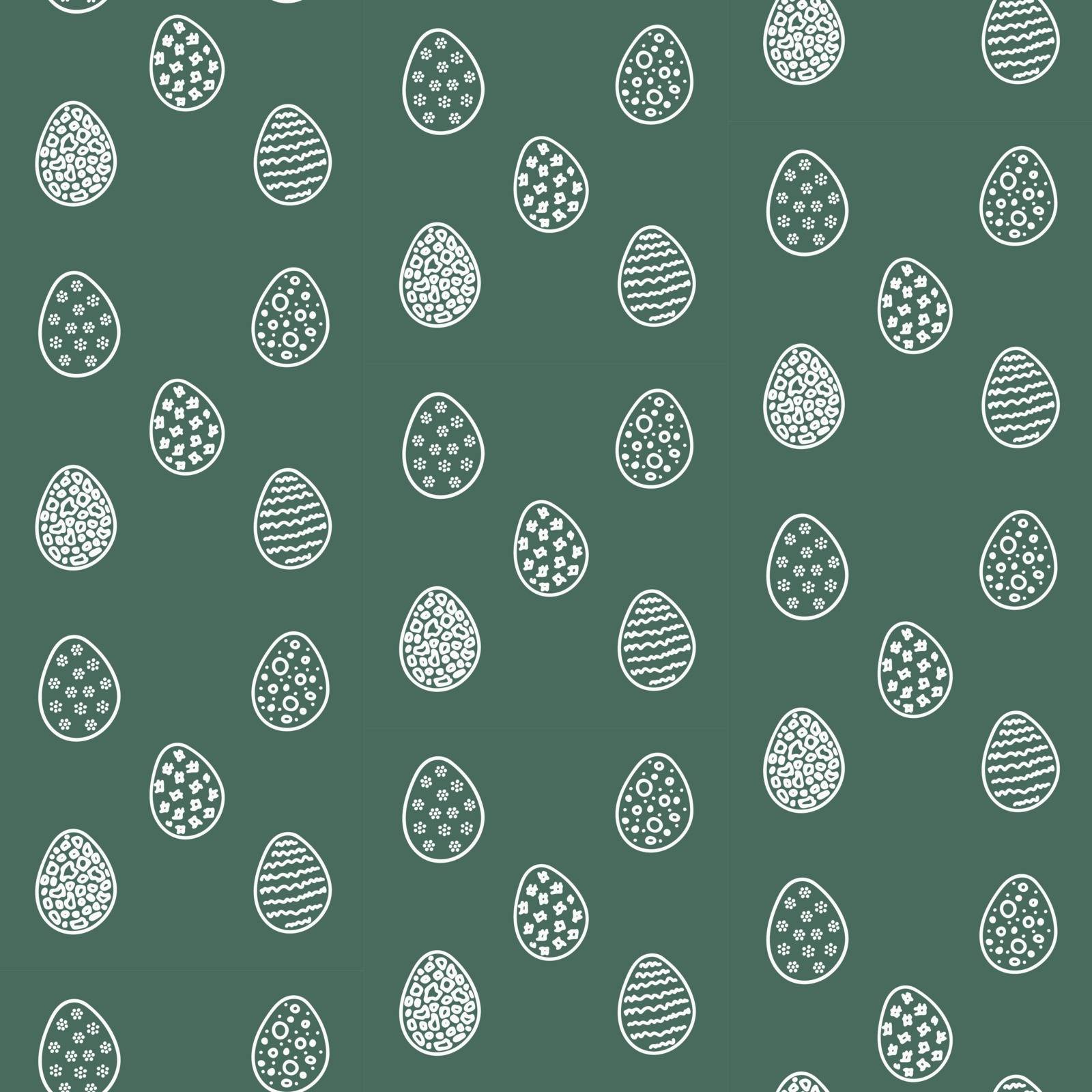 Seamless Happy Easter Contour Eggs Pattern on the Dark Green Background