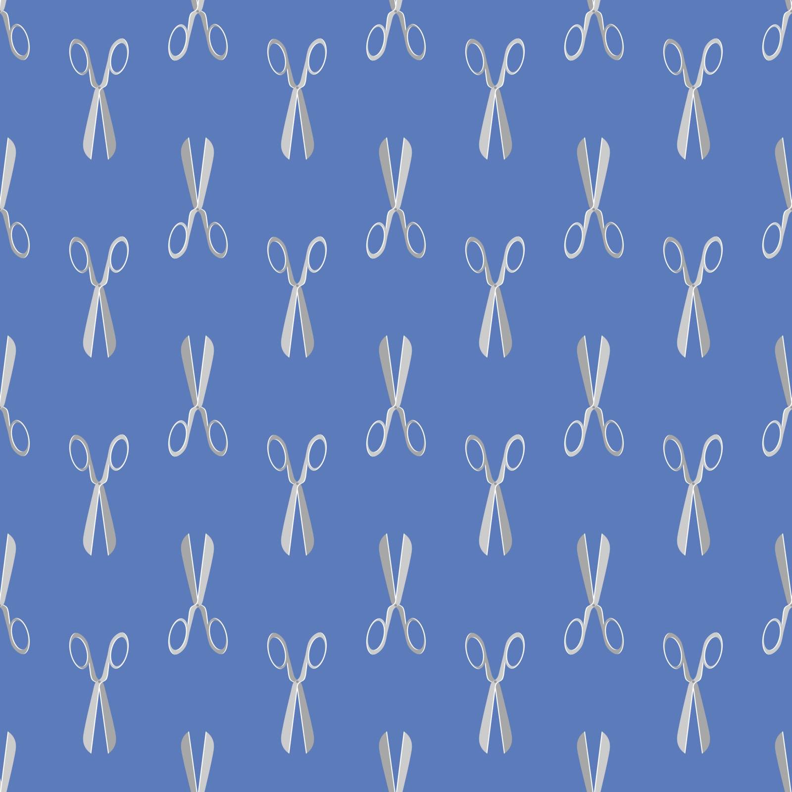 Scissors Seamless Pattern Isolated on Blue Background. Barber Symbol