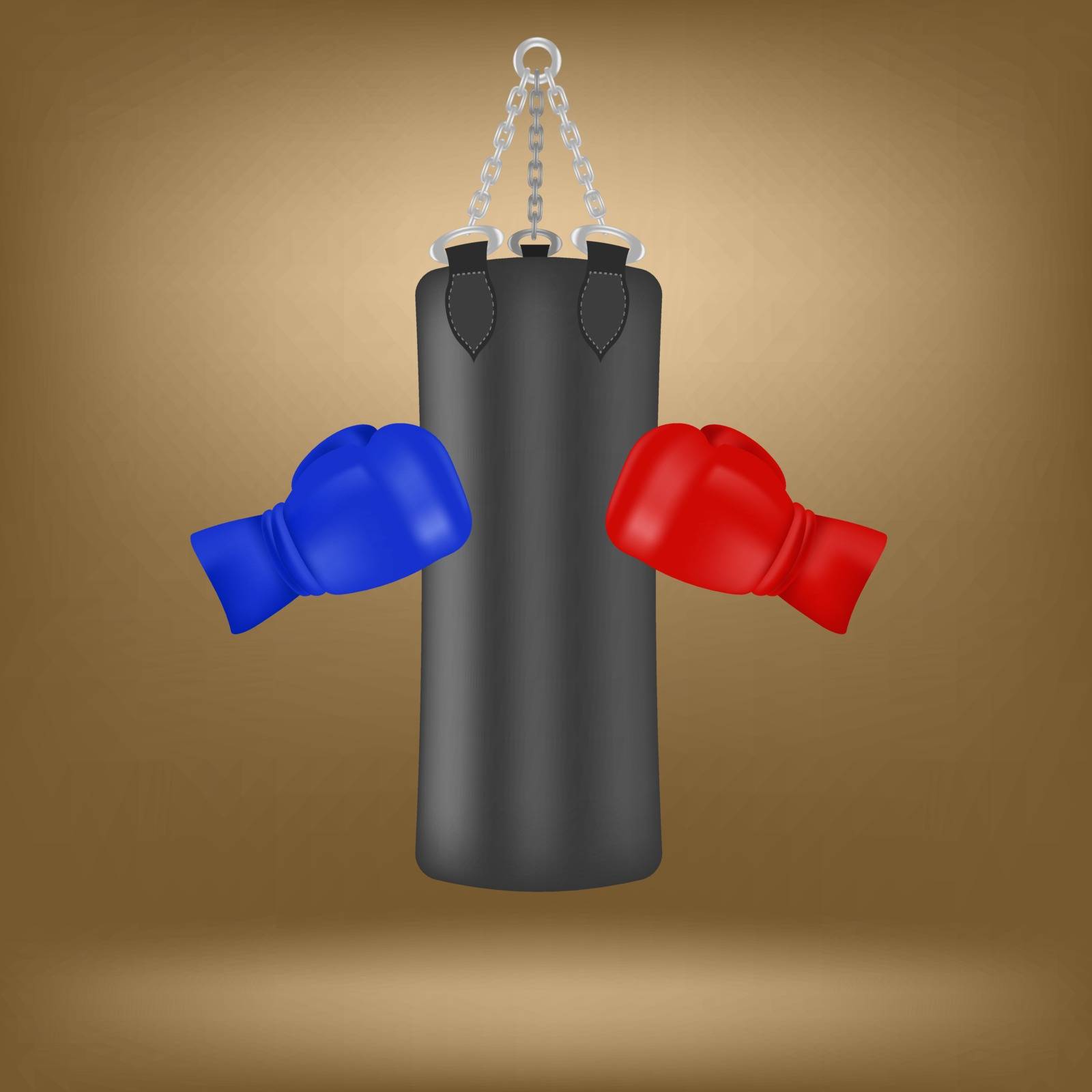 Boxing Gloves and Black Sport Bag Isolated on Brown Background