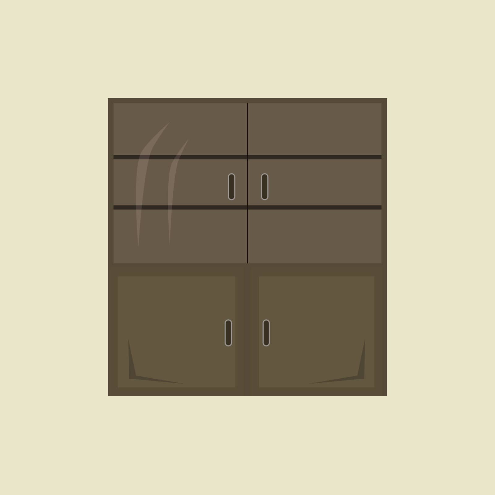 Flat Design Brown Cupboard Icon on the Beige Background