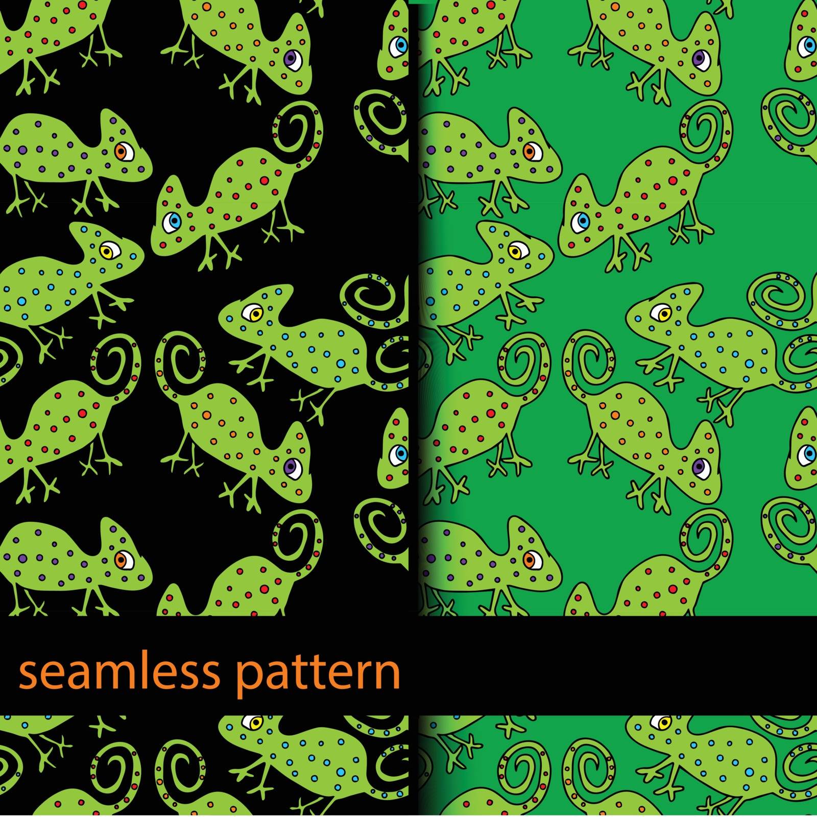 seamless pattern with many green chameleon. vector