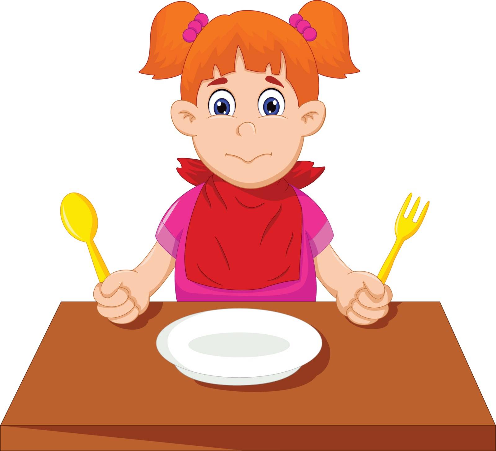 vector illustration of cute little girl cartoon waiting for breakfast