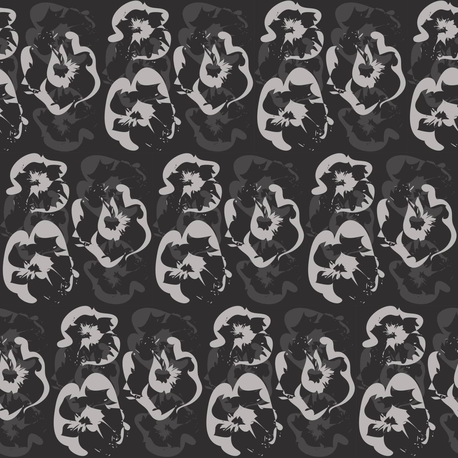 Seamless outline black and gray floral pattern