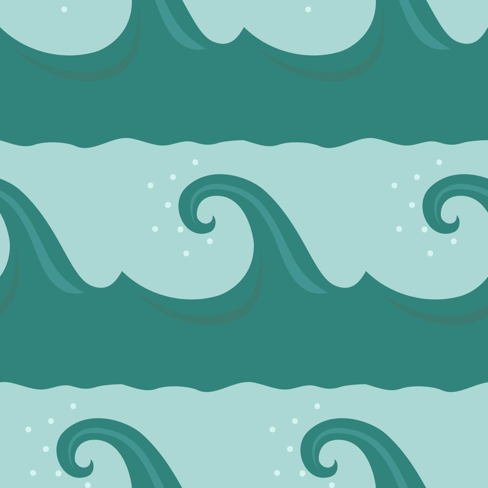 Seamless pattern with cartoon turquoise waves on blue background