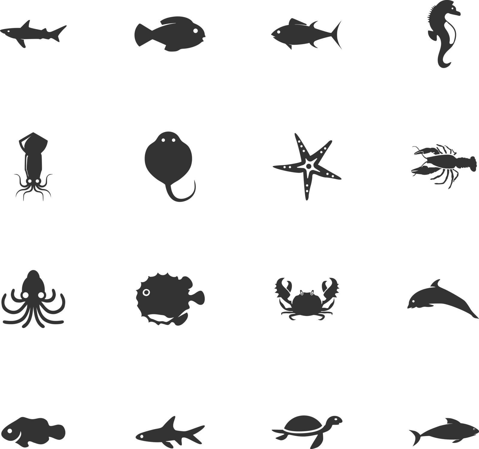 Fish marine animals vector icons for user interface design