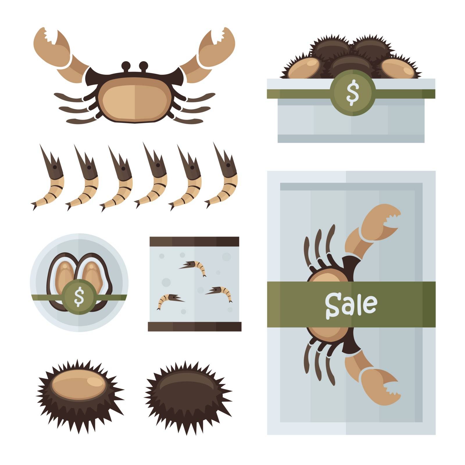 fresh Seafood infographic brown, green color by barboon