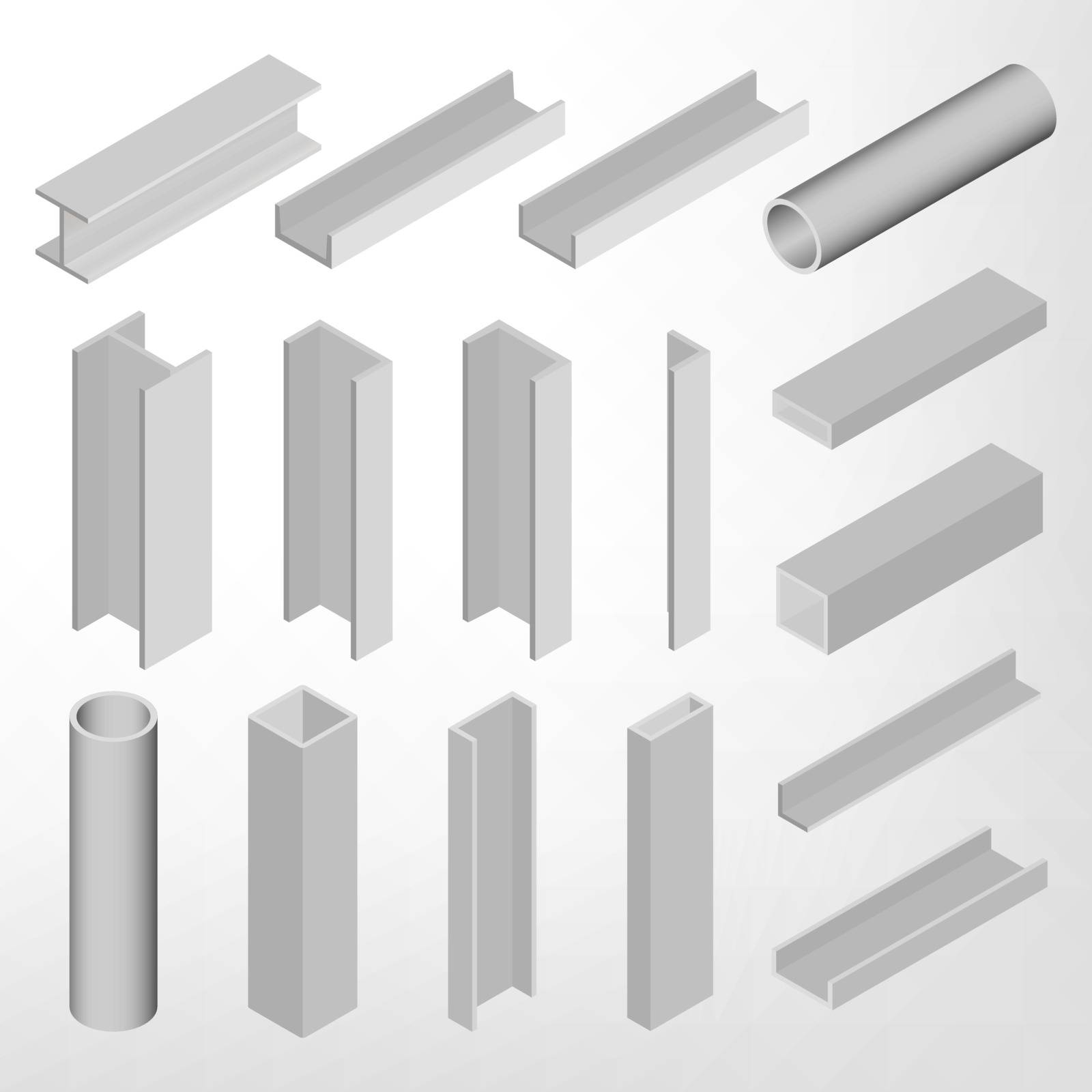 Steel beam isolated on white background. Design elements for the construction and reconstruction. Flat 3D isometric style, vector illustration.