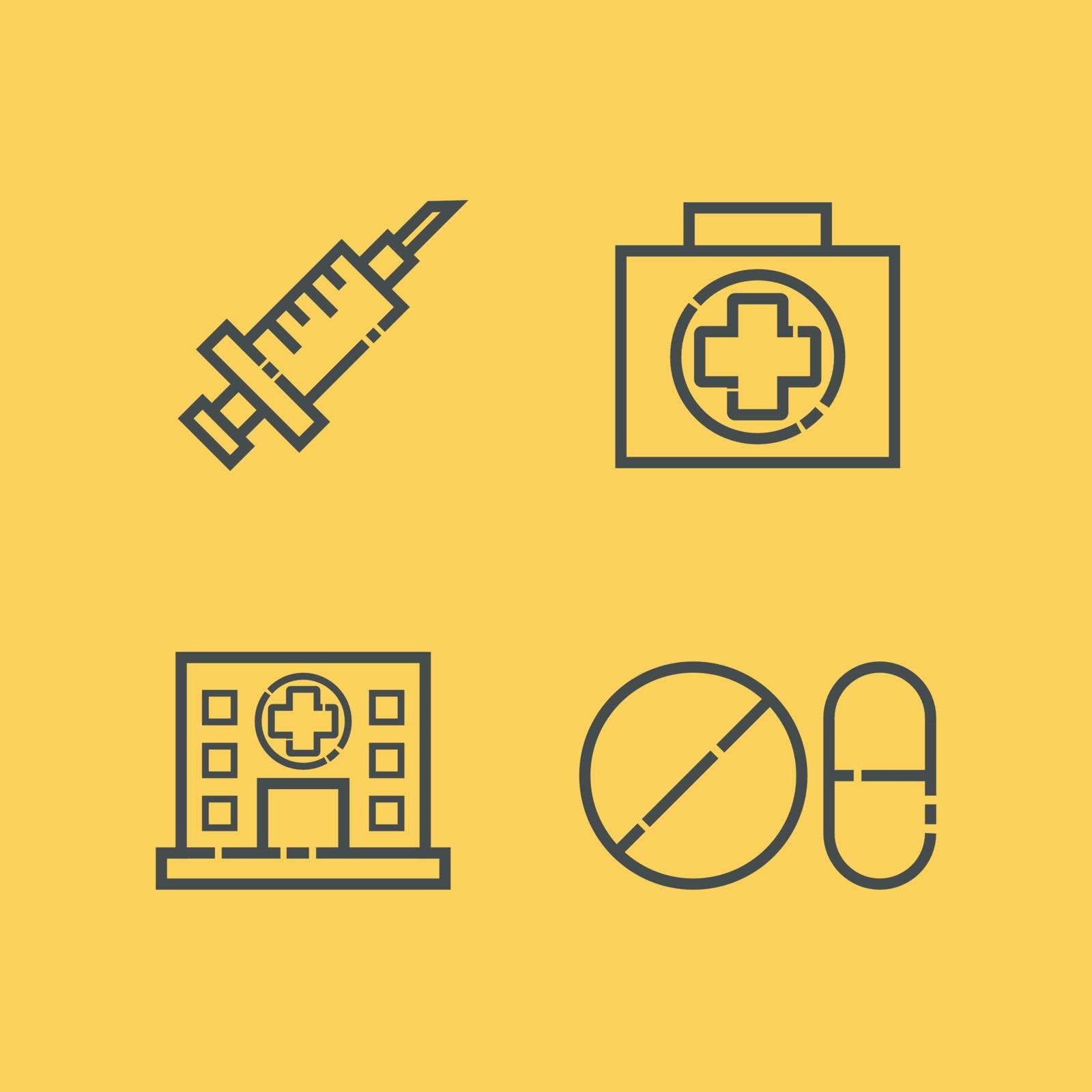 set of hospital outline icon, minimal style